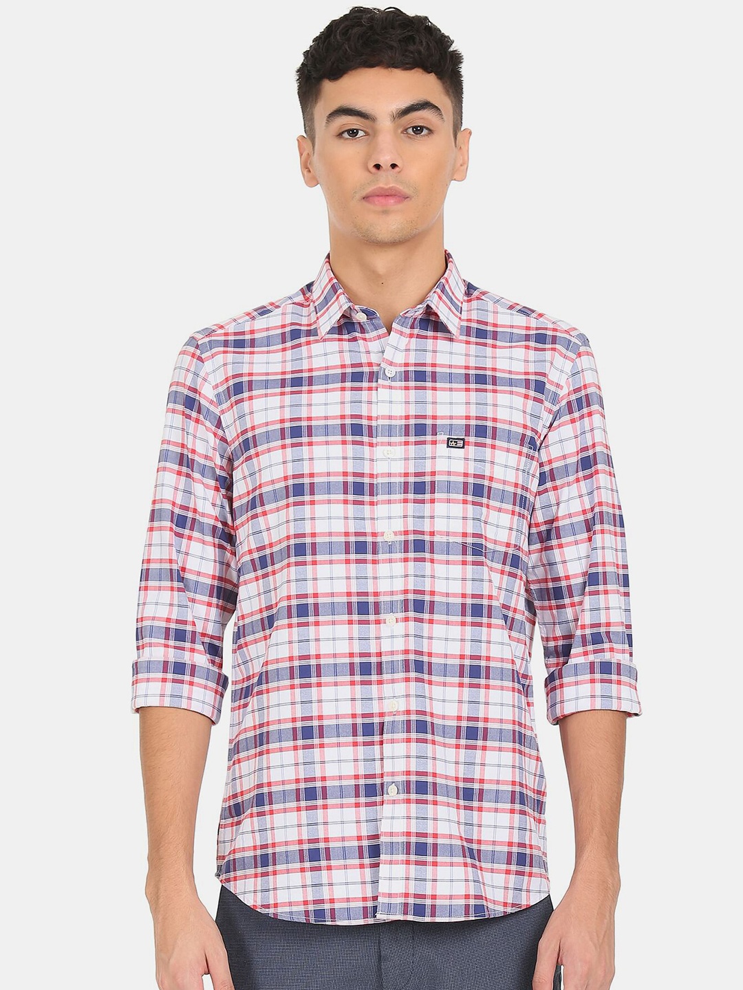 

Arrow Sport Men Navy Blue & Red Tartan Checked Cotton Casual Shirt