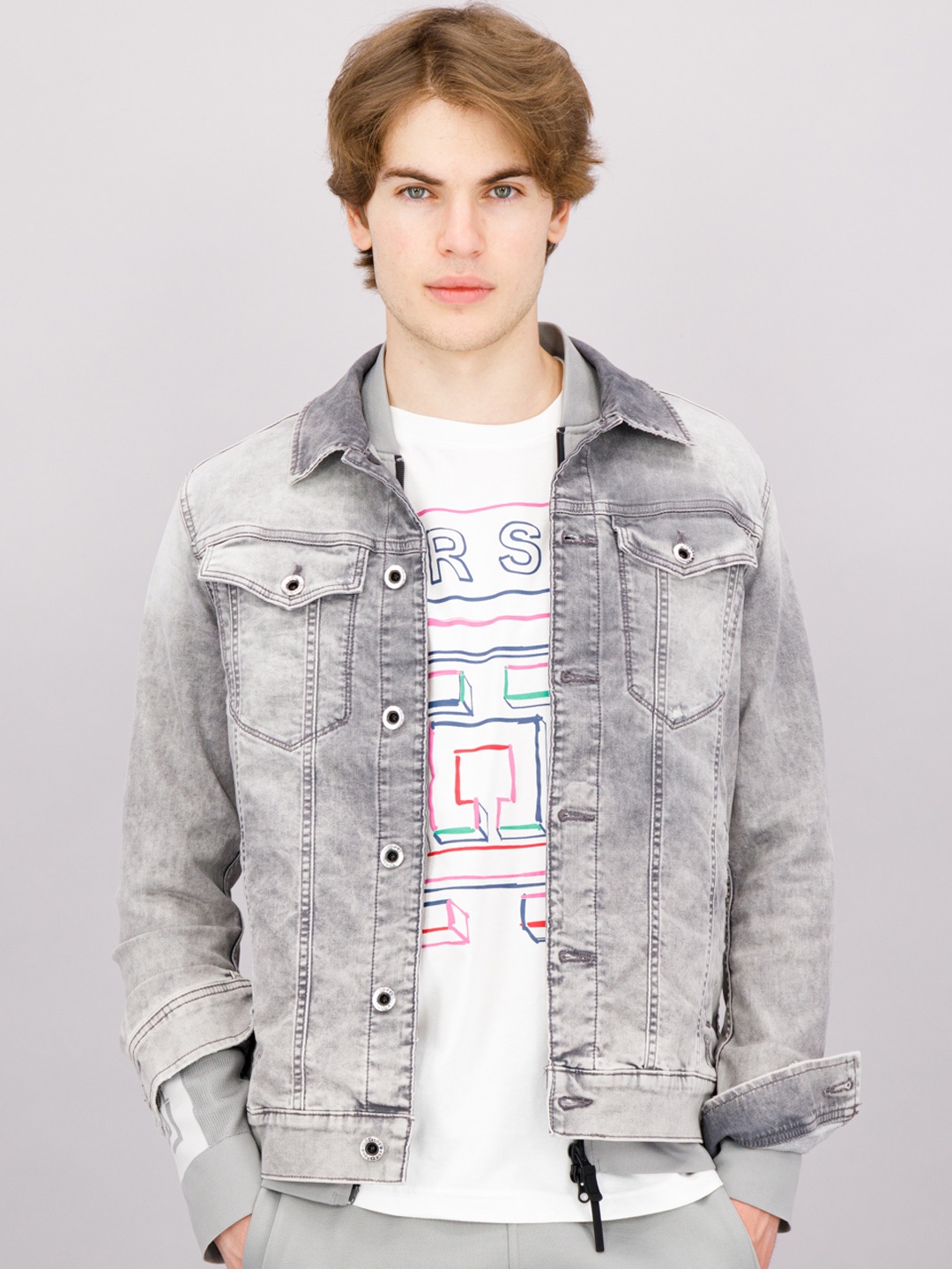 

FREESOUL Men Grey Washed Denim Jacket