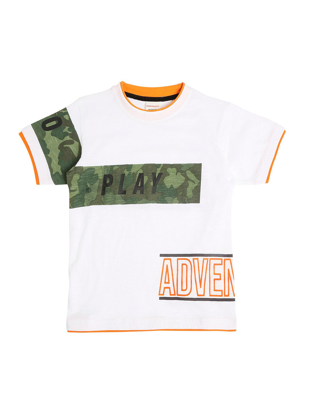 

RAINE AND JAINE Boys White Typography Pure Cotton Printed Applique T-shirt