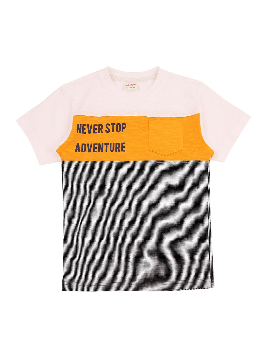 

RAINE AND JAINE Boys Grey & Mustard Yellow Striped T-shirt