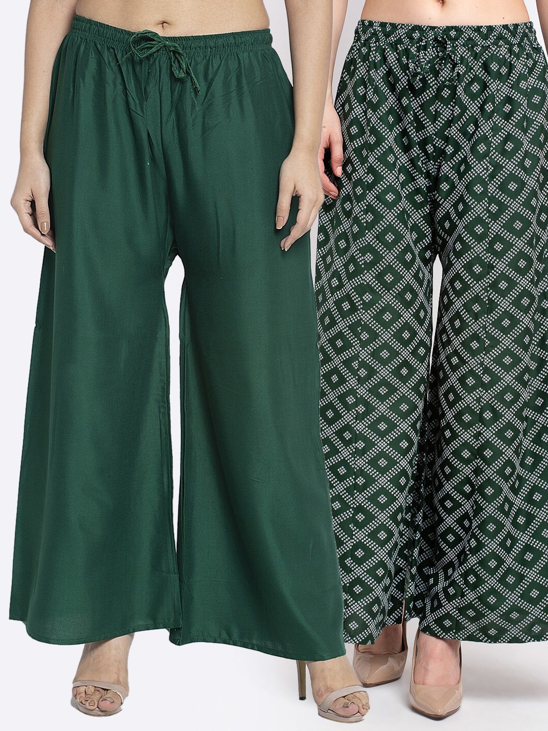 

GRACIT Women Green Pack Of 2 Printed Flared Knitted Ethnic Palazzos