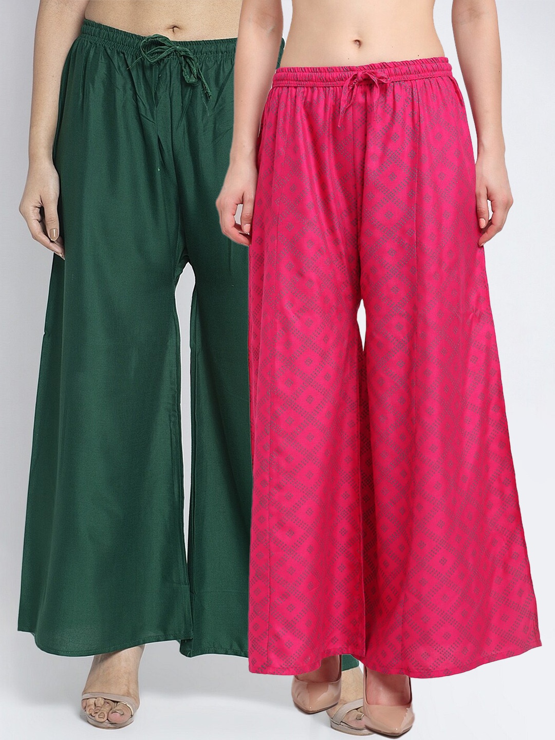 

GRACIT Women Green & Pink Set Of 2 Printed Flared Knitted Ethnic Palazzos