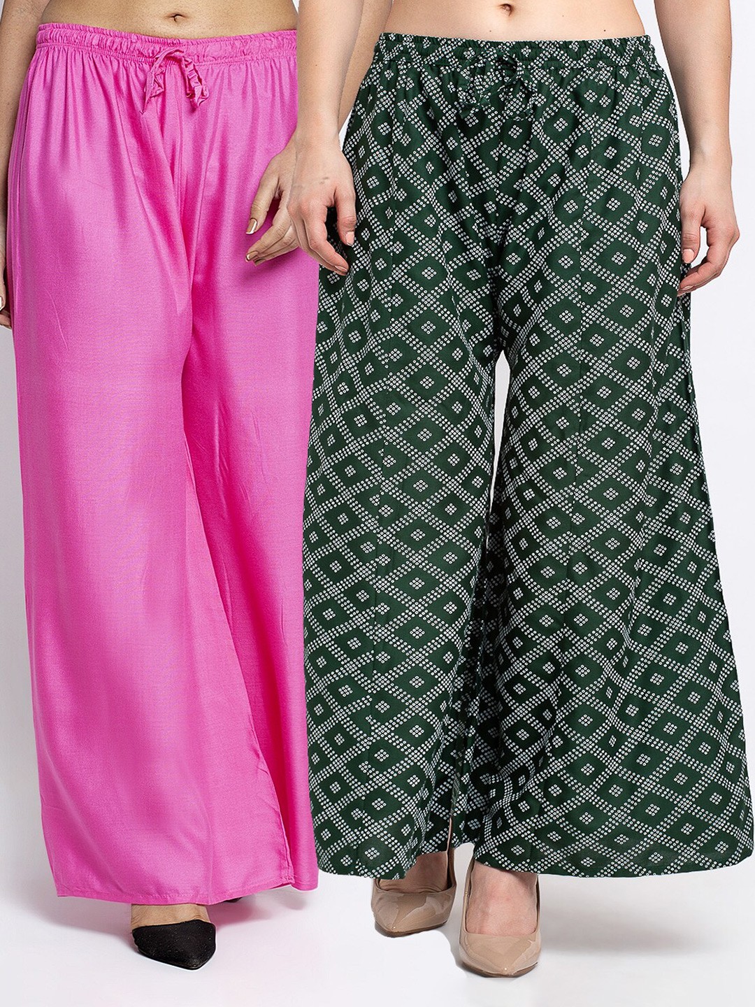 

GRACIT Women Pack of 2 Flared Knitted Ethnic Palazzos, Pink