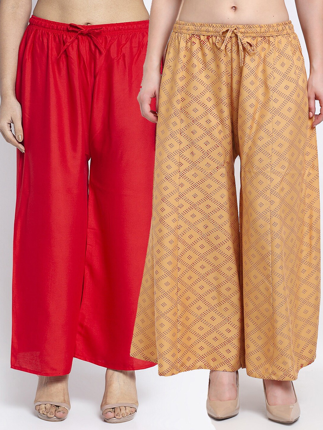 

GRACIT Women Pack of 2 Red & Beige Ethnic Palazzos