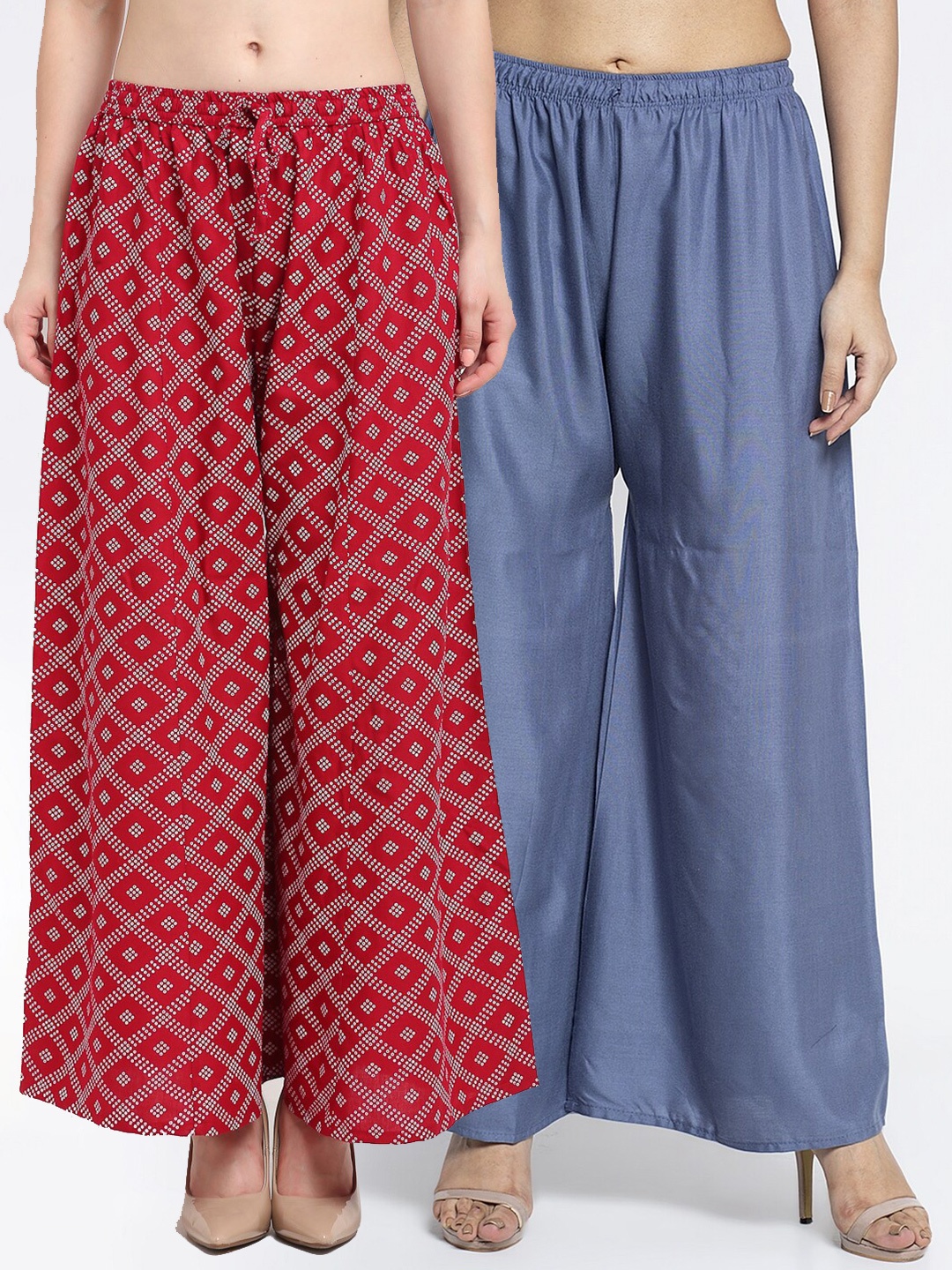 

GRACIT Women Grey & Maroon Set of 2 Printed Flared Knitted Ethnic Palazzos