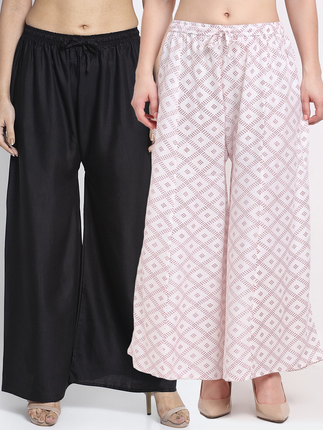 

GRACIT Women Pack of 2 Ethnic Motifs Printed Flared Ethnic Palazzos, Black