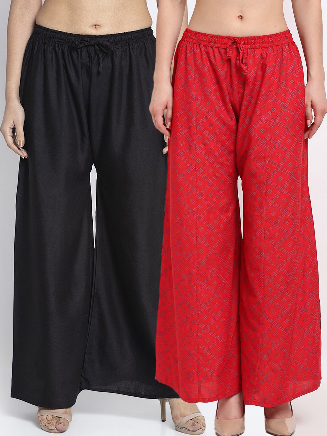 

GRACIT Women Pack Of 2 Black & Red Ethnic Motifs Printed Flared Ethnic Palazzos