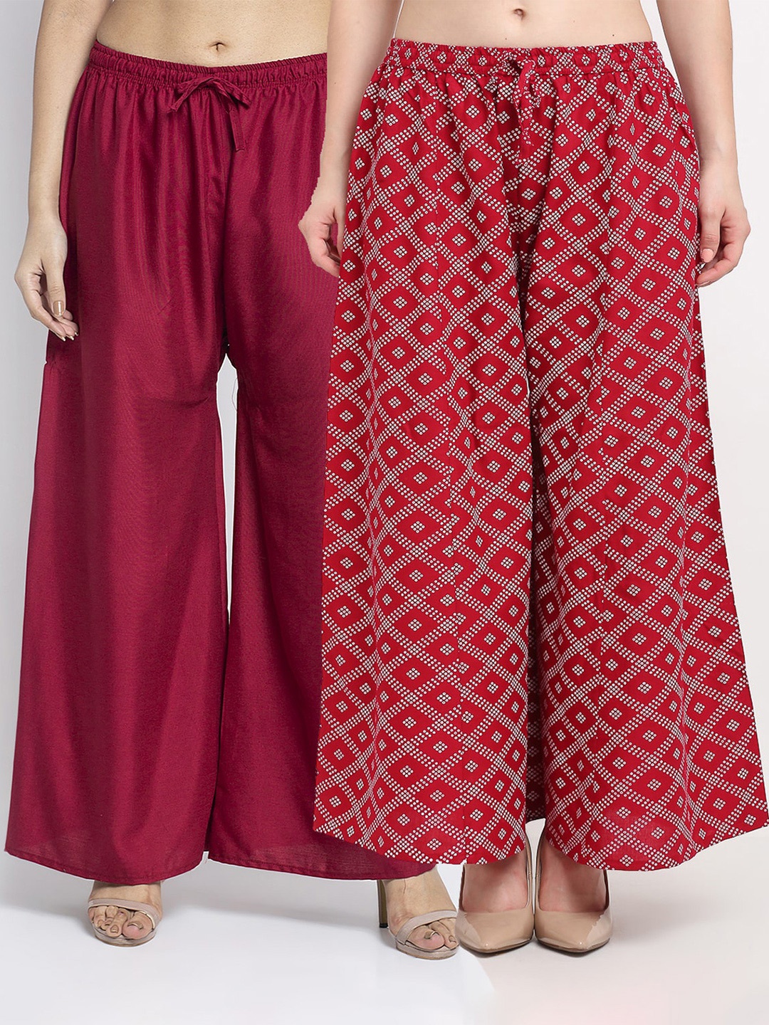 

GRACIT Women Set Of 2 Maroon Flared Ethnic Palazzos