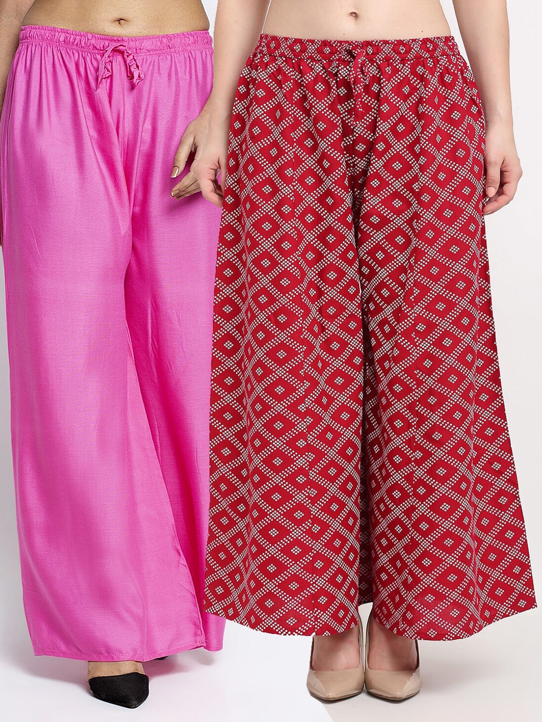 

GRACIT Women Pack Of 2 Pink & Maroon Printed Flared Knitted Ethnic Palazzos