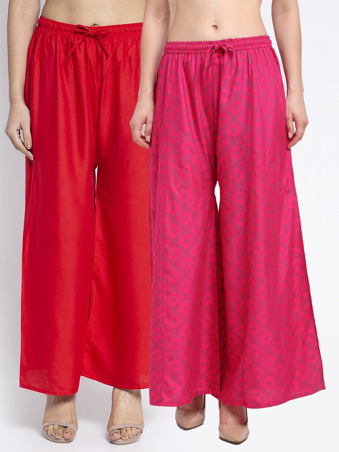 

GRACIT Women Pack Of 2 Red & Pink Ethnic Motifs Printed Flared Ethnic Palazzos