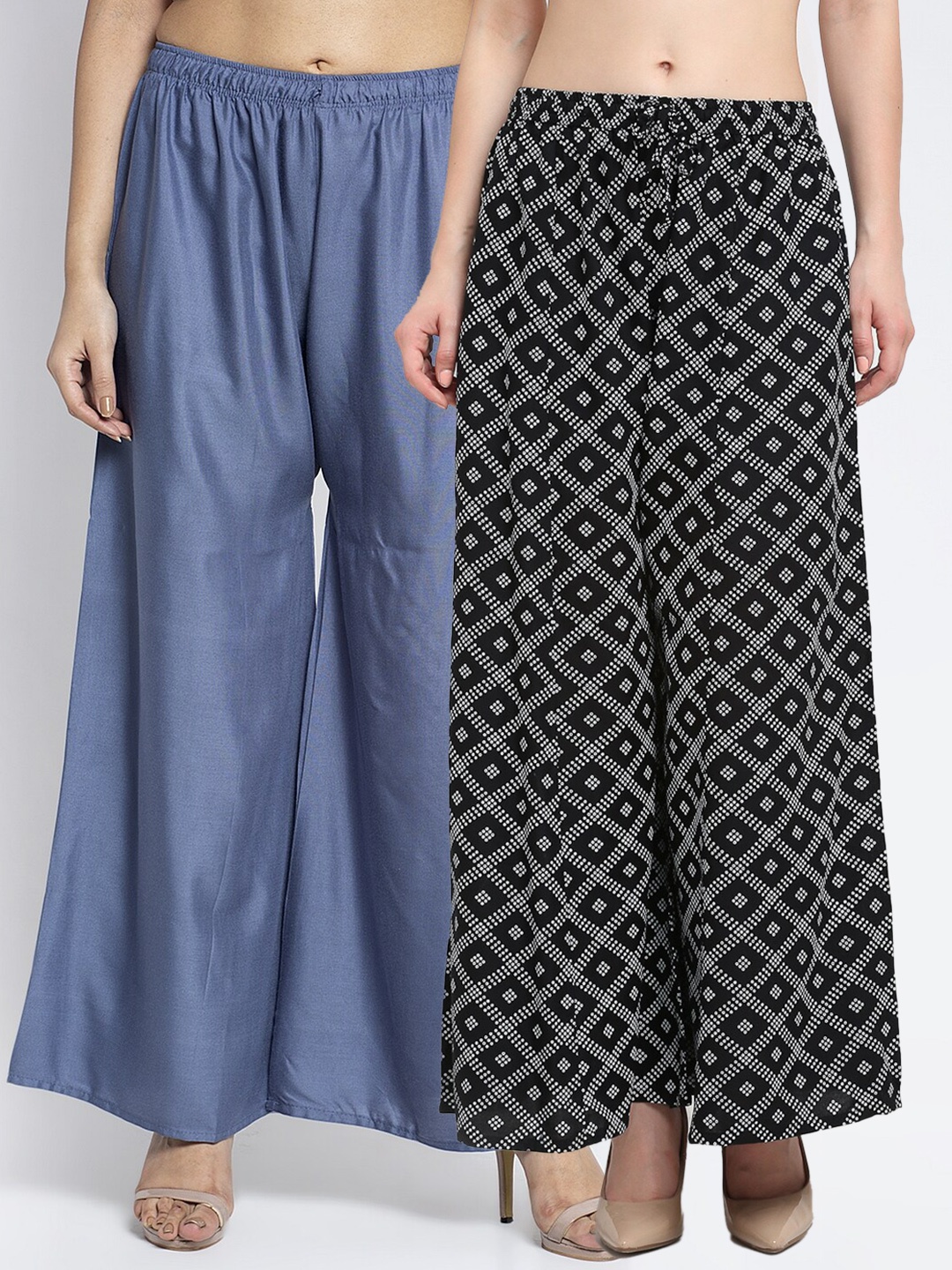 

GRACIT Women Pack of 2 Printed Flared Knitted Ethnic Palazzos, Grey