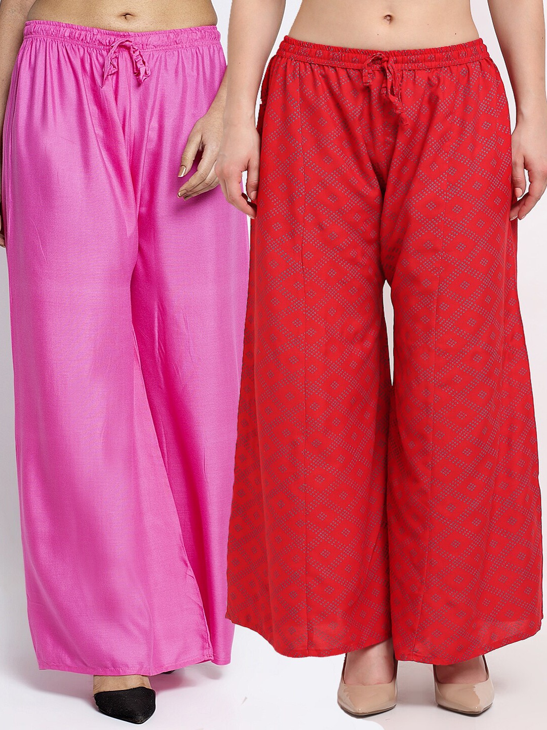 

GRACIT Women Pack of 2 Flared Knitted Ethnic Palazzos, Pink