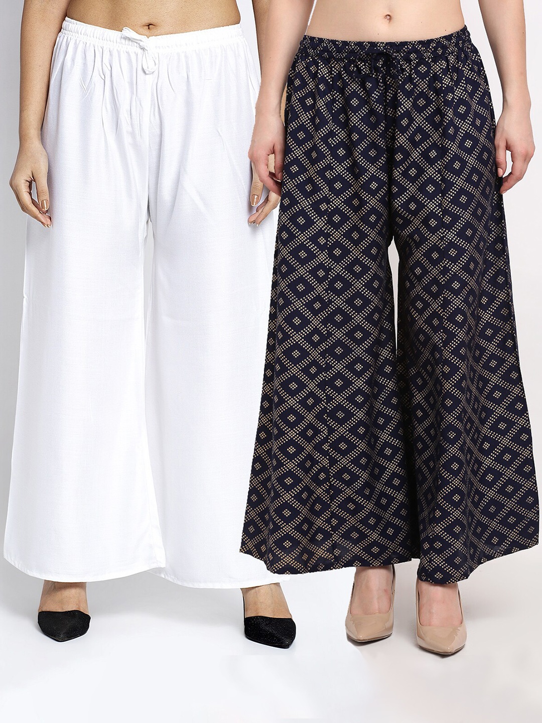 

GRACIT Women Pack of 2 Printed Flared Ethnic Palazzos, White