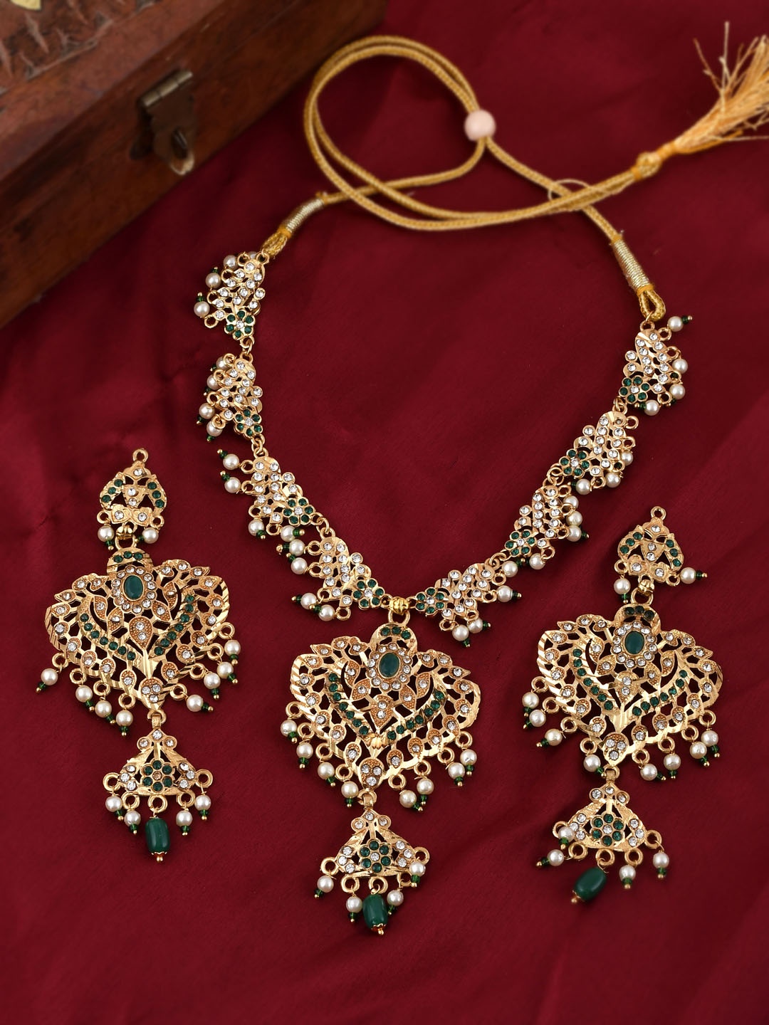 

Silvermerc Designs Gold-Plated & White Studded Jewellery Set