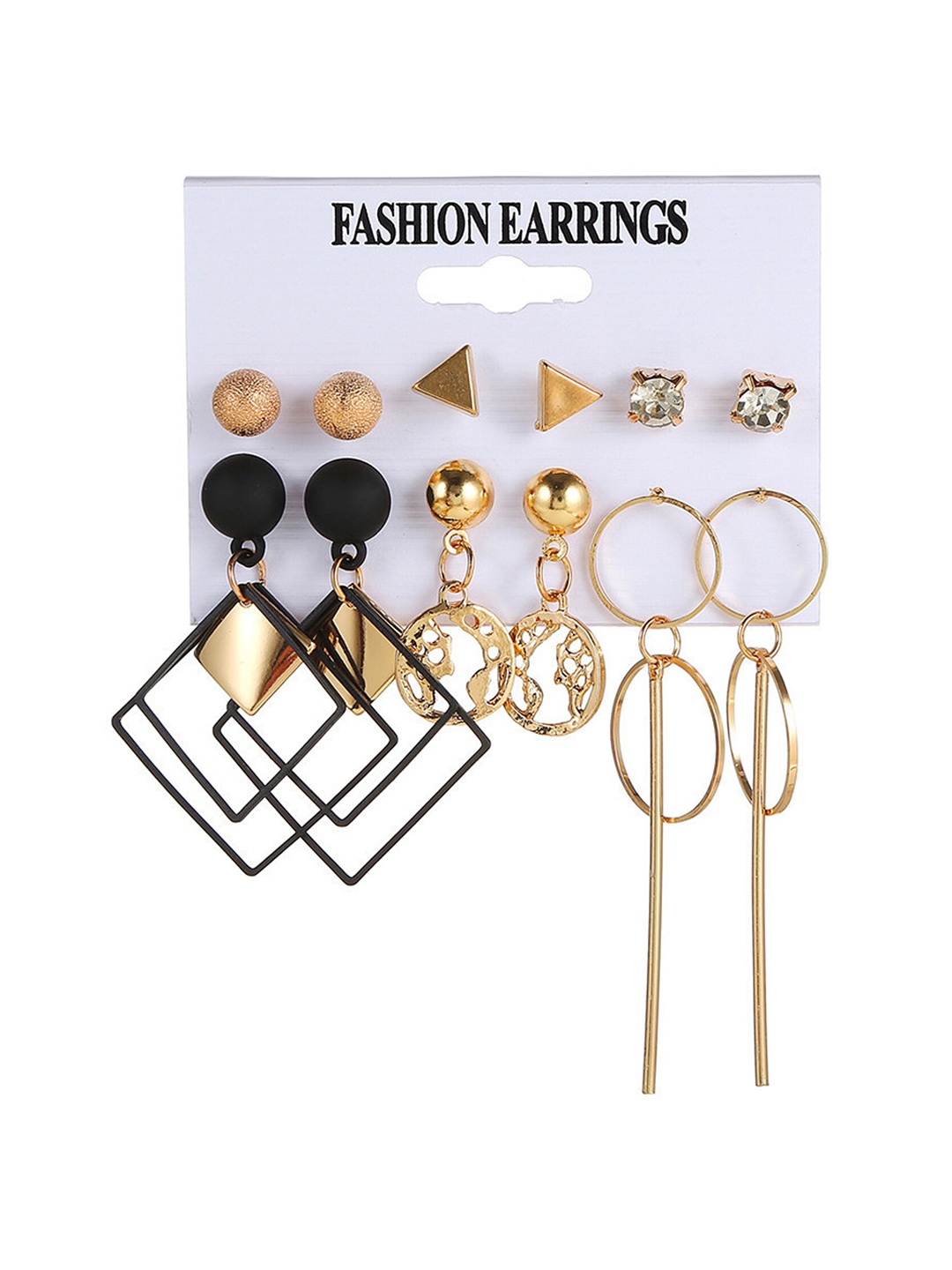 

Vembley Set Of 6 Gold-Toned Contemporary Studs & Drop Earrings
