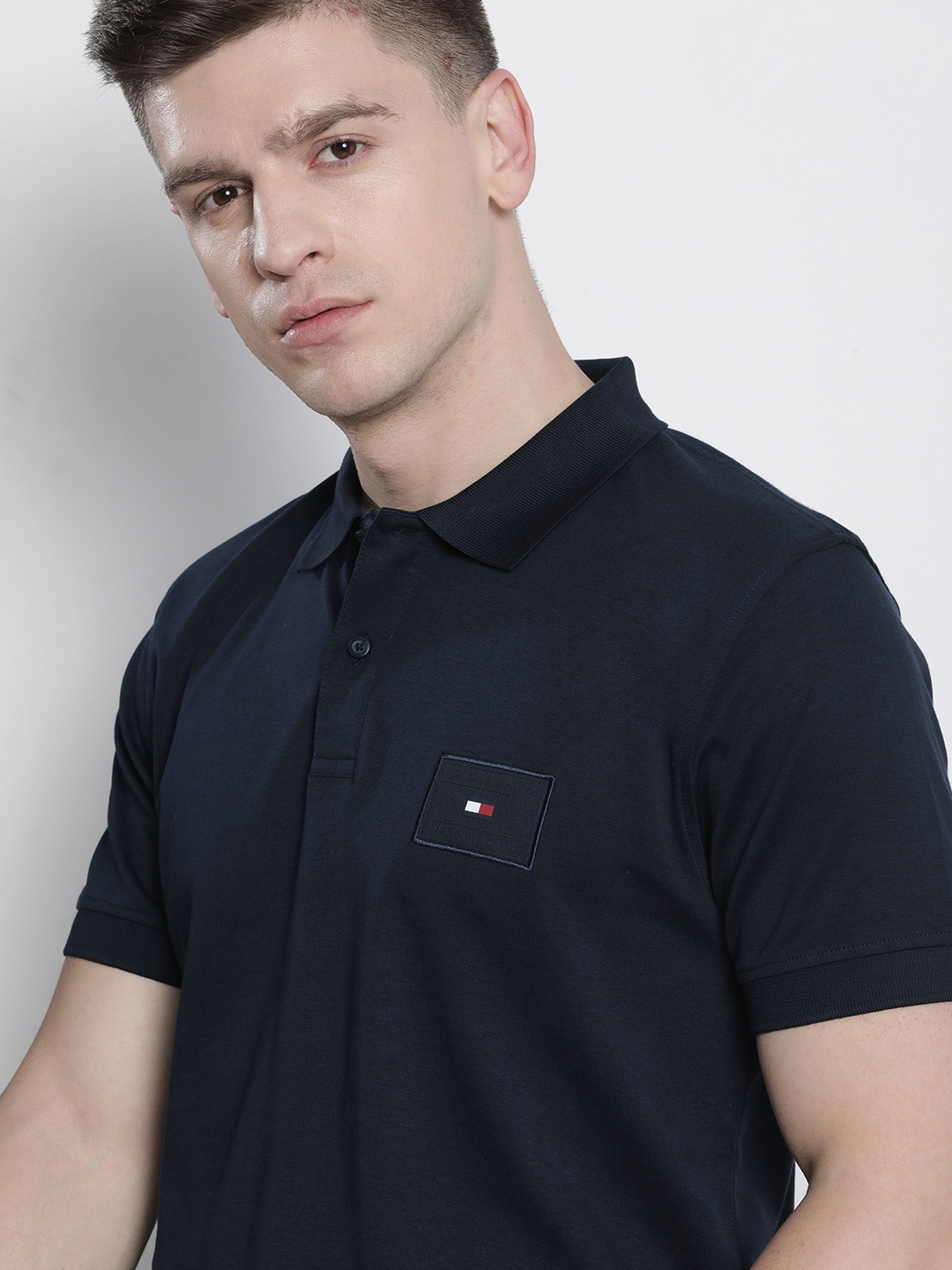 

Tommy Hilfiger Men Navy Blue Solid Pure Cotton T-shirt