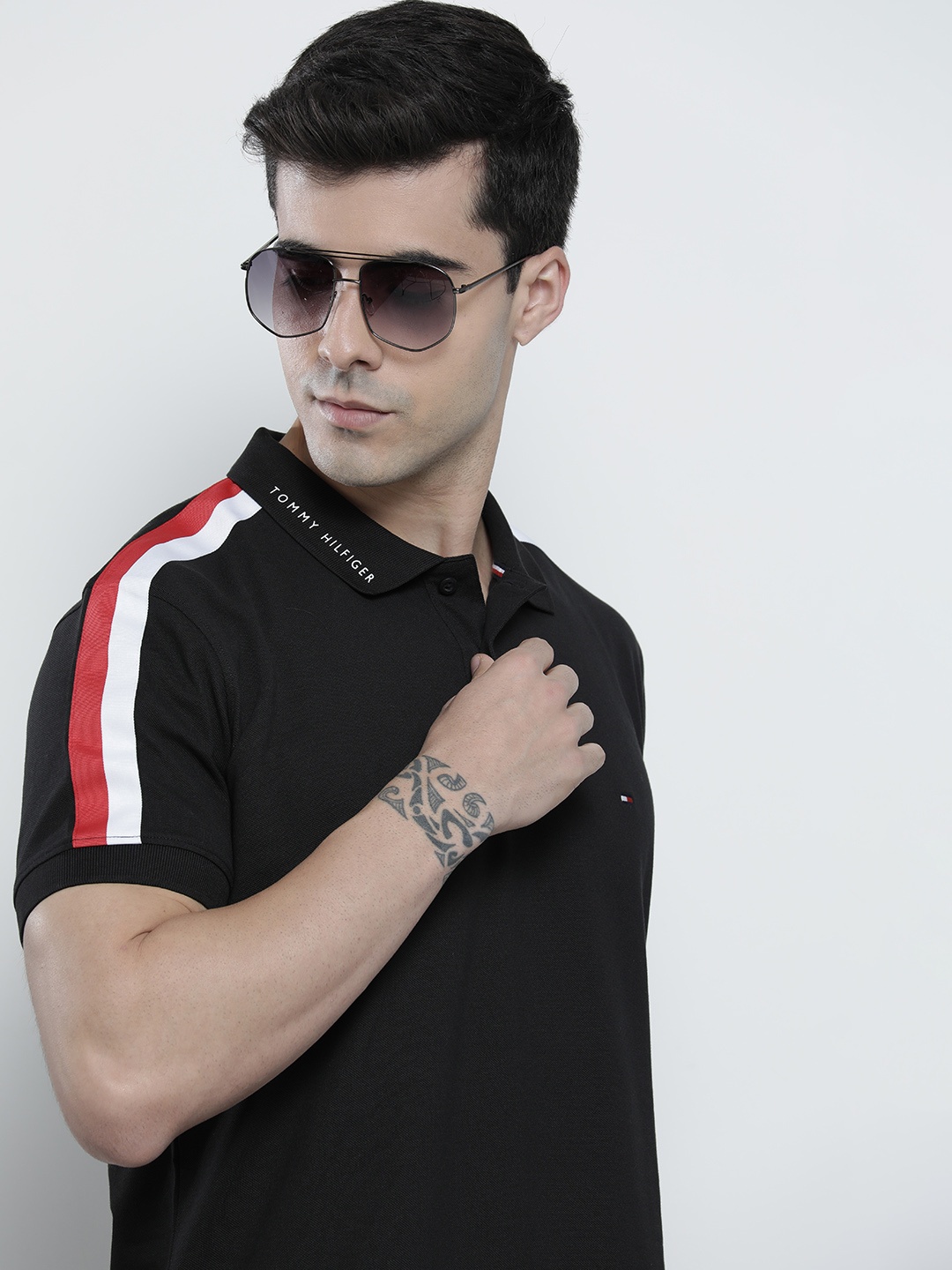 

Tommy Hilfiger Men Black Polo Collar Pure Cotton T-shirt