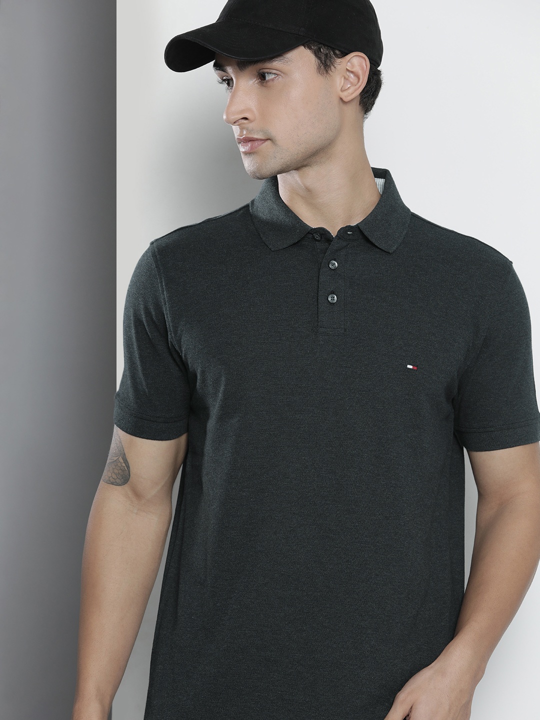 

Tommy Hilfiger Men Black Polo Collar Organic Cotton T-shirt