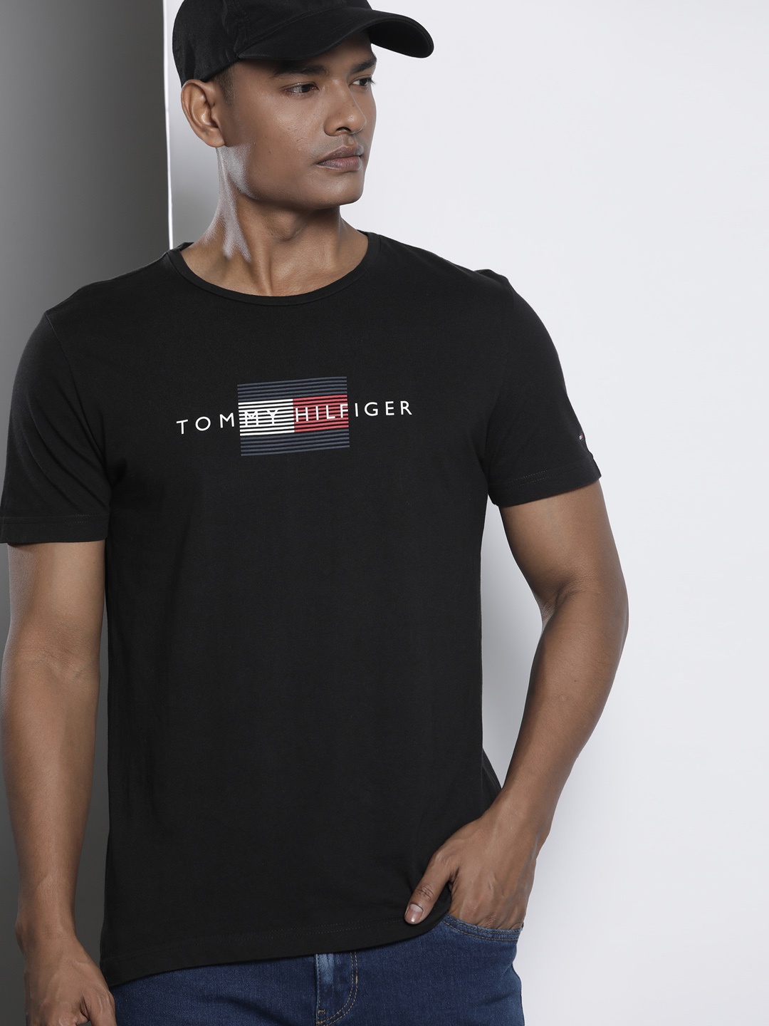 

Tommy Hilfiger Brand Logo Printed Pure Cotton T-shirt, Black