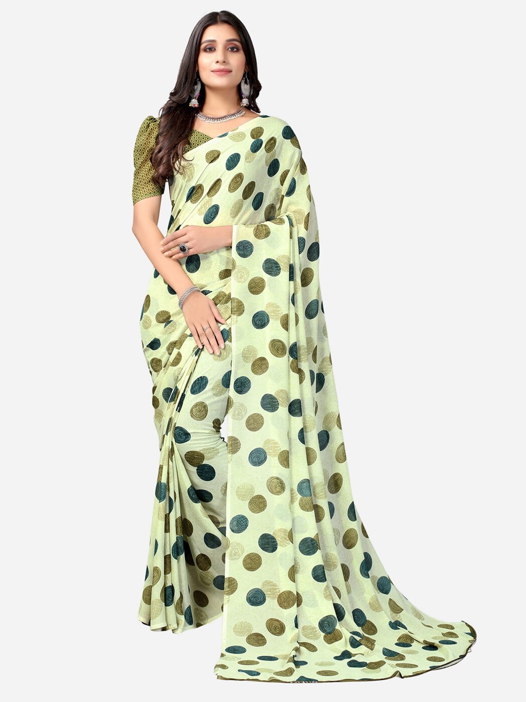 

SIRIL Green & Olive Green Printed Saree