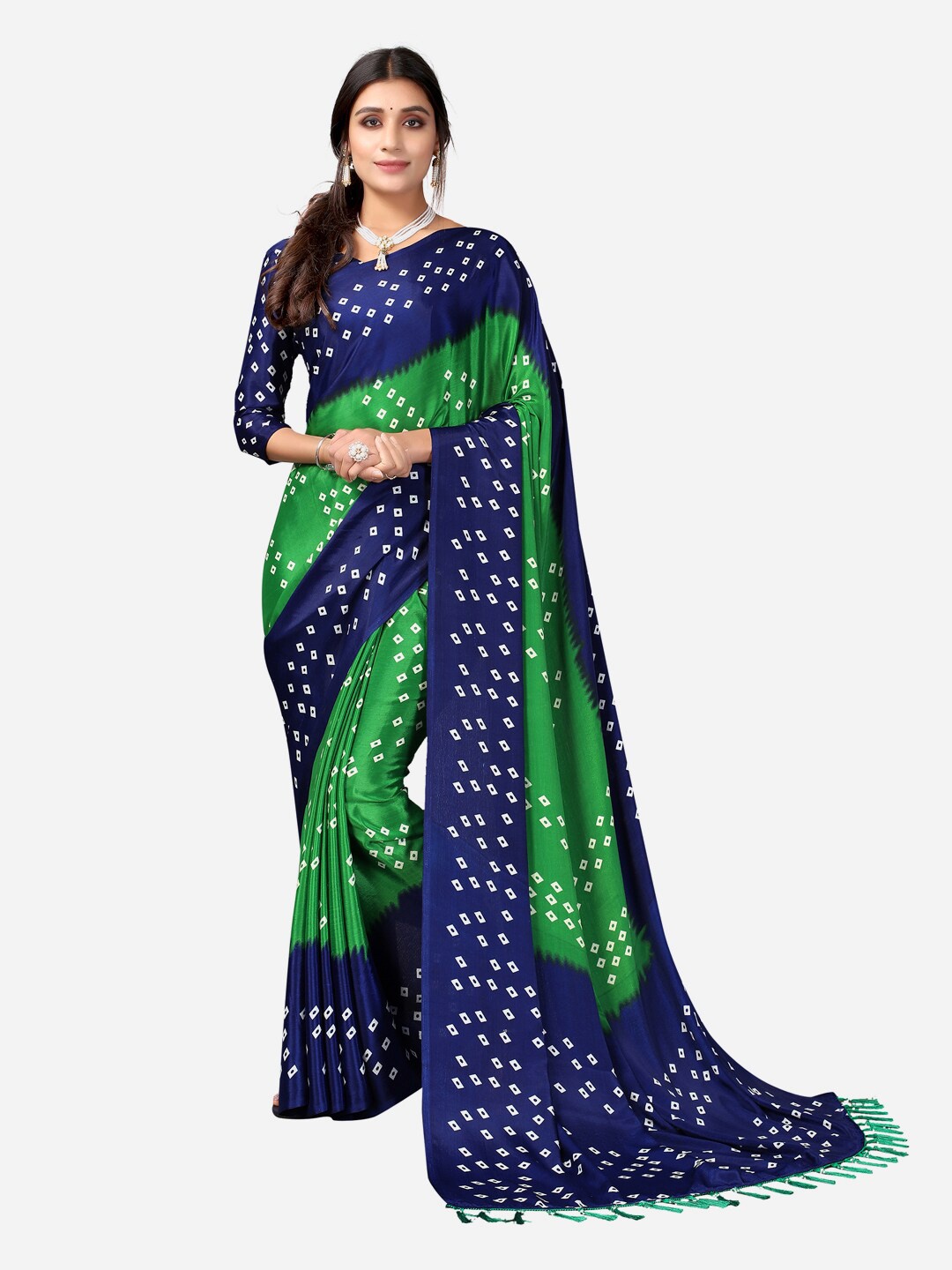 

SIRIL Green & Blue Silk Blend Bandhani Saree