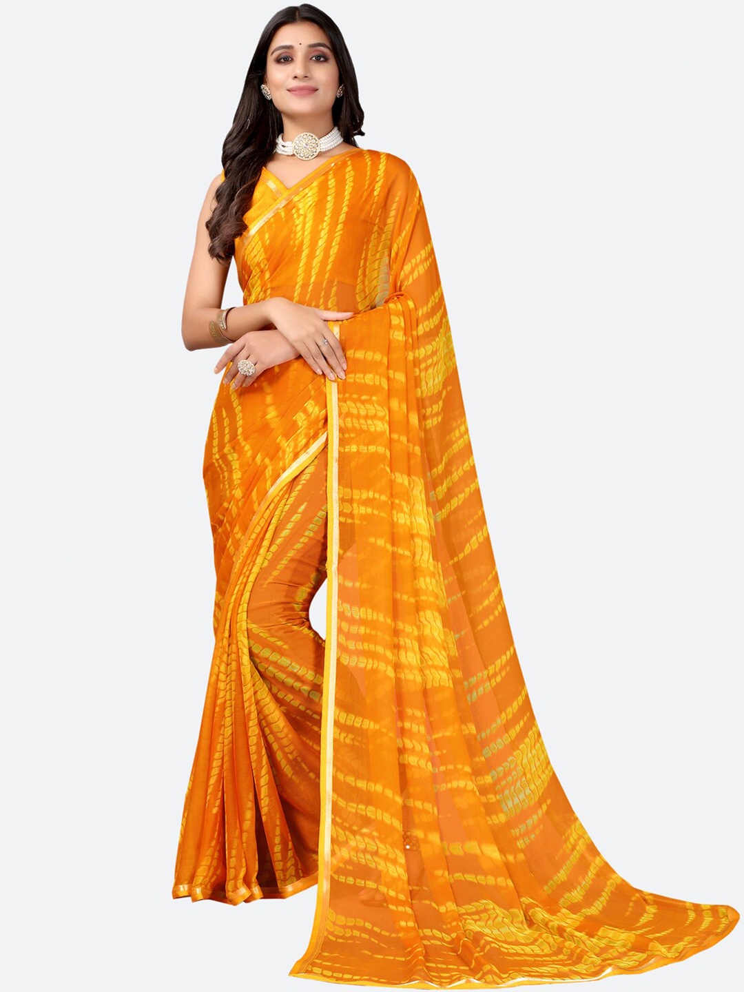 

SIRIL Mustard & Yellow Tie and Dye Printed Poly Chiffon Saree