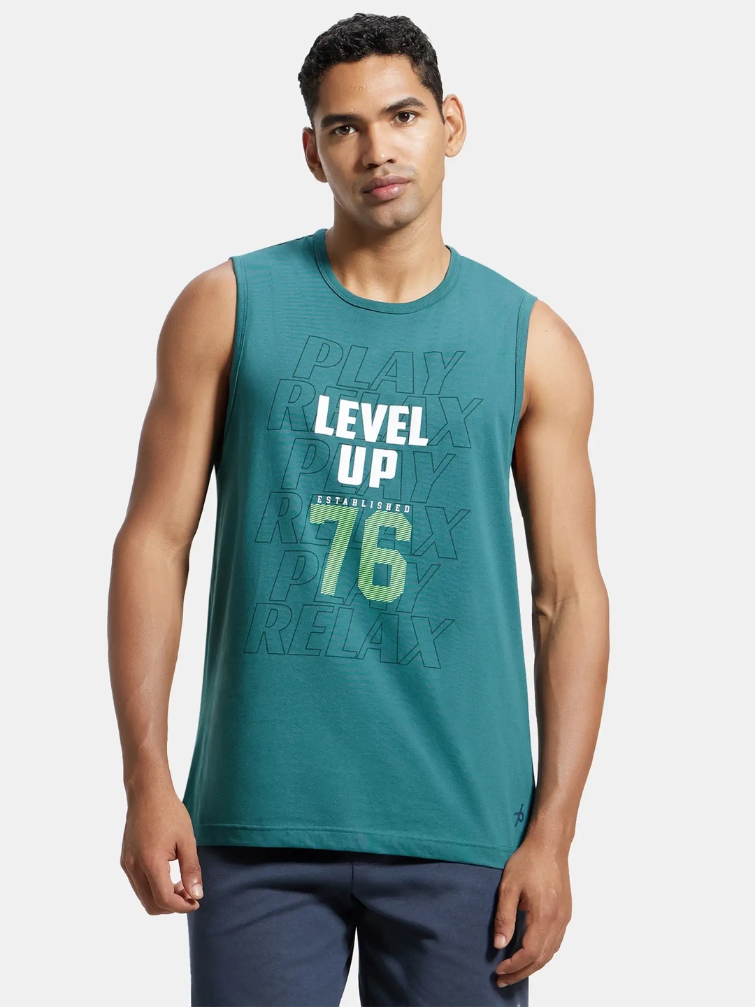 

Jockey Typography Print Muscle Fit Sleeveless T-shirt AM06, Teal