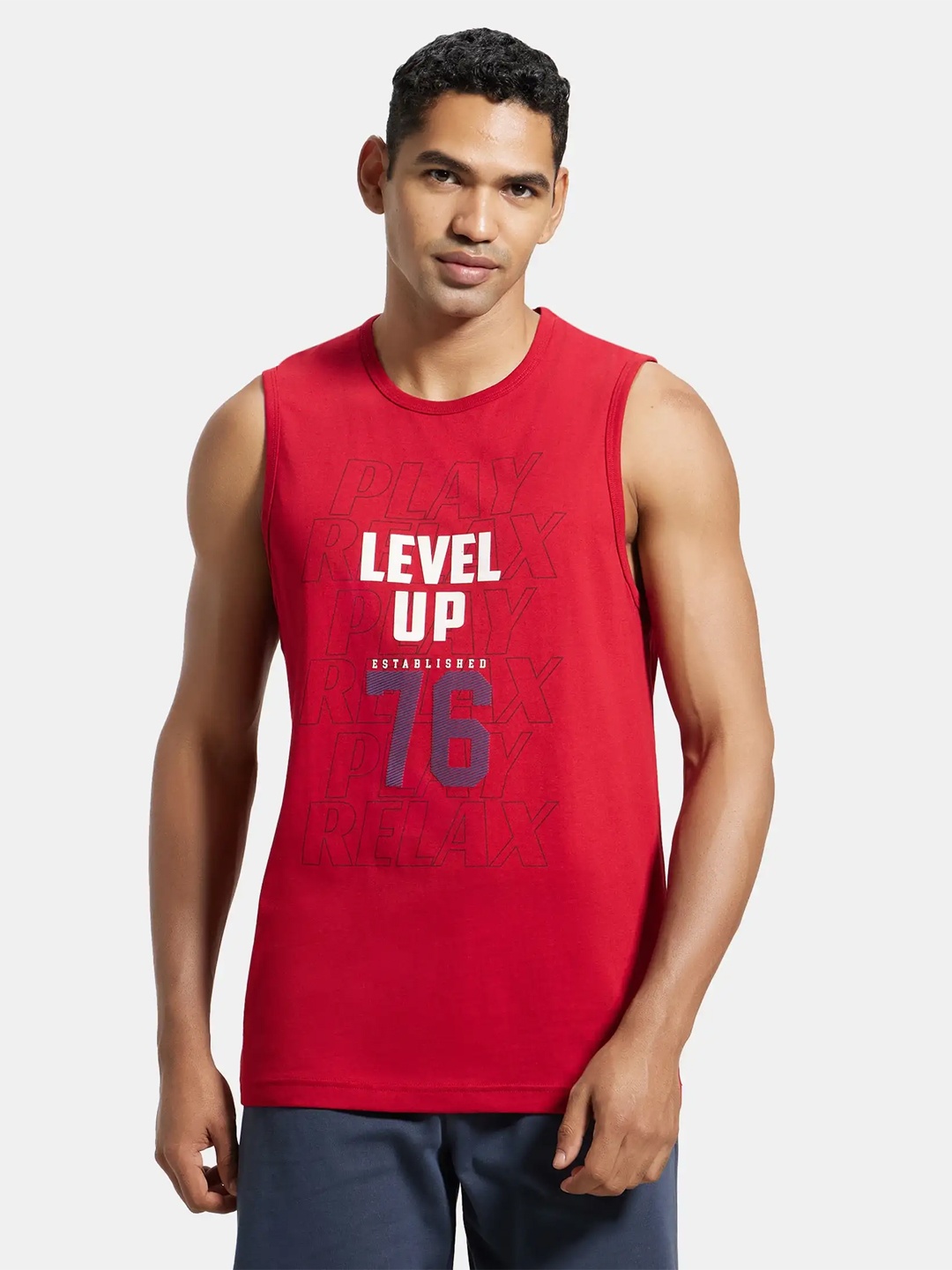 

Jockey Men Red Printed Cotton Lounge T-shirt