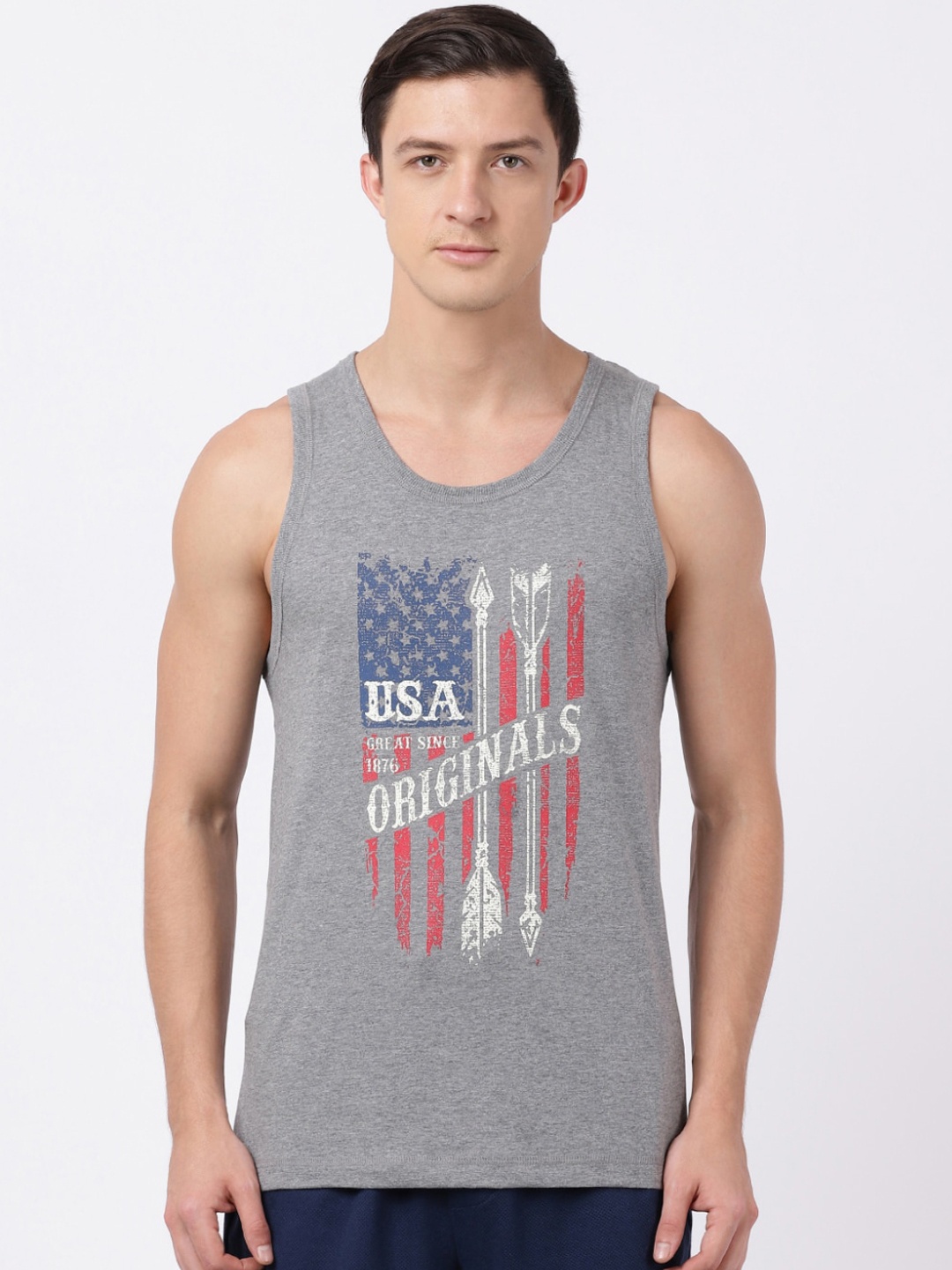 

Jockey Men Grey Printed Cotton Lounge Tshirts