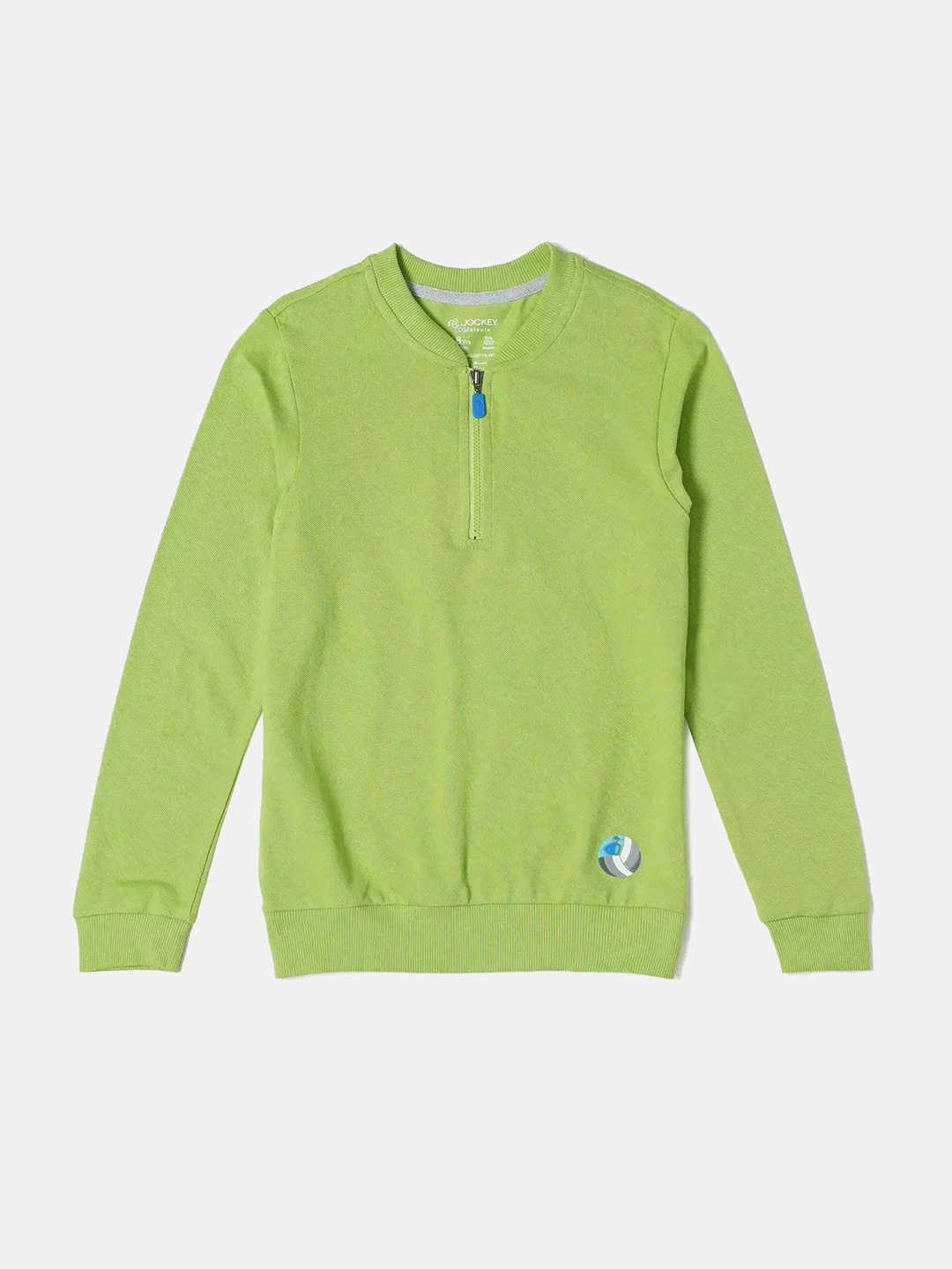 

Jockey Boys Super Combed Cotton Rich Printed Mandarin Collar Ribbed Cuff Sweatshirt - AB07, Fluorescent green