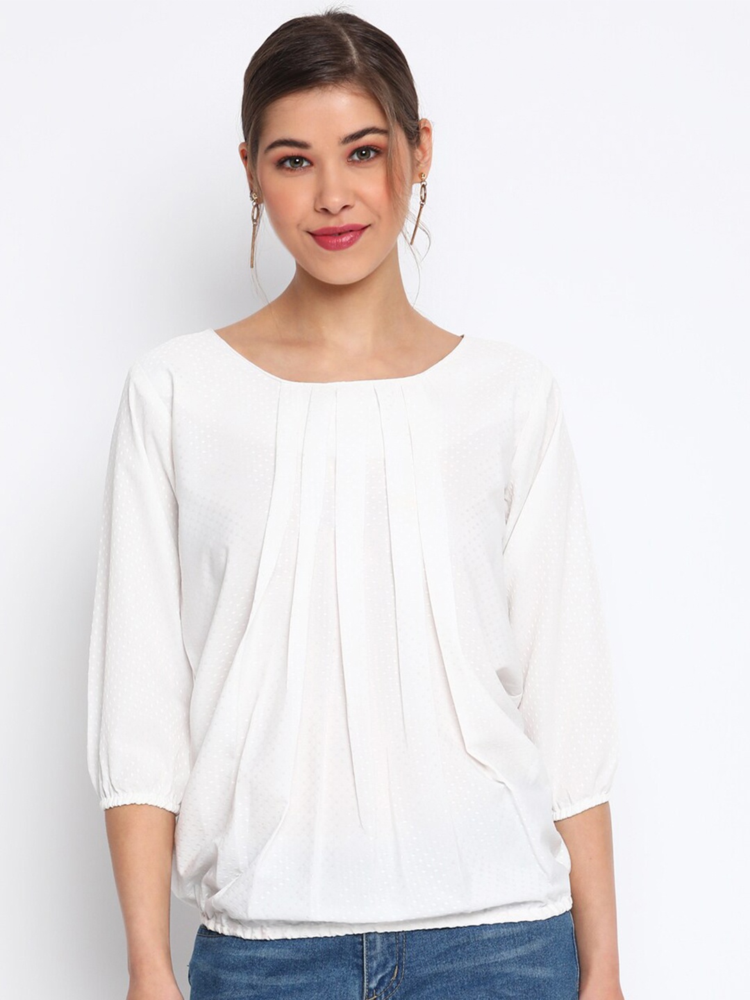 

Mayra Women White Crepe Blouson Top