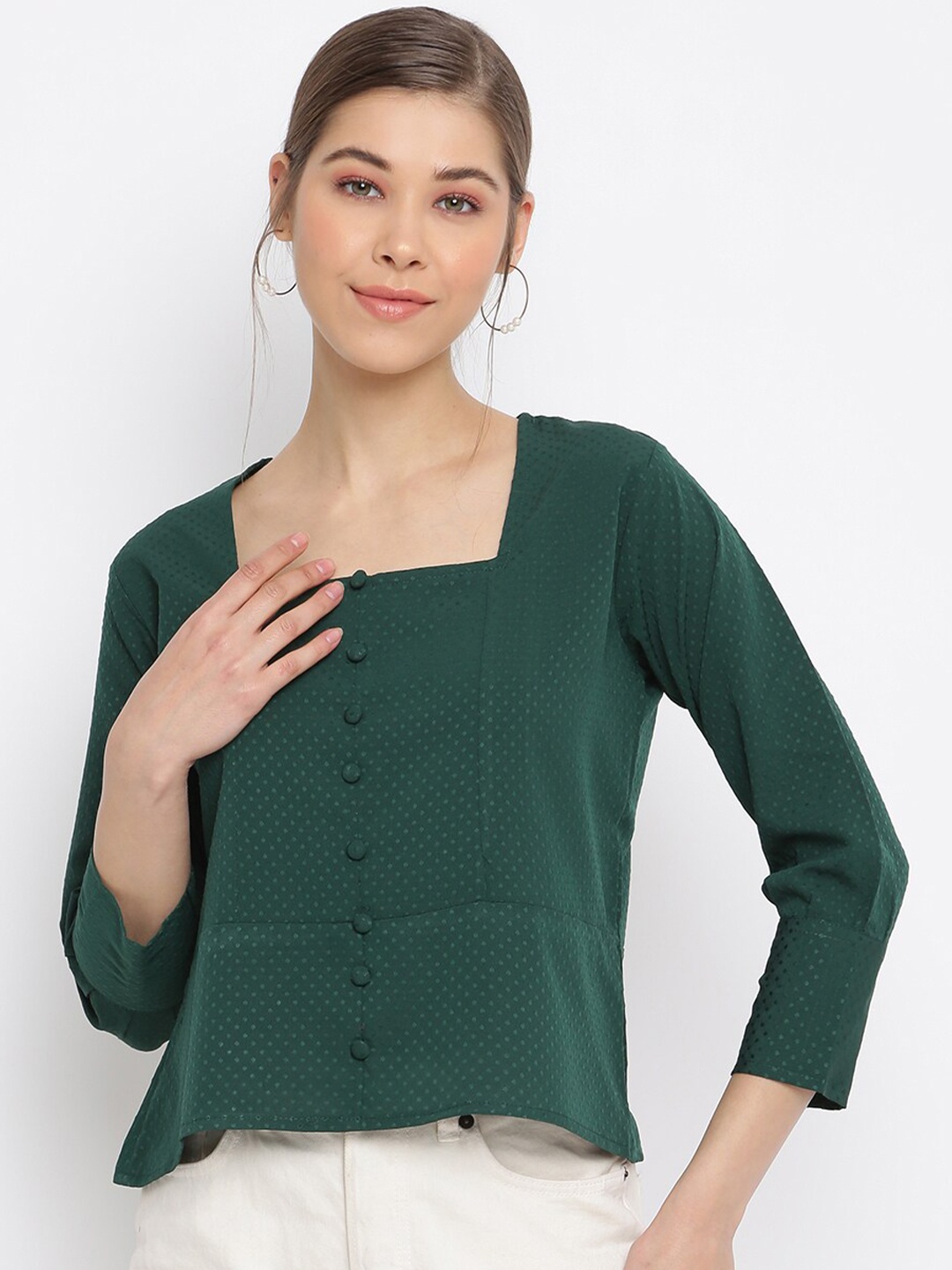 

Mayra Women Green Squared Neck Top