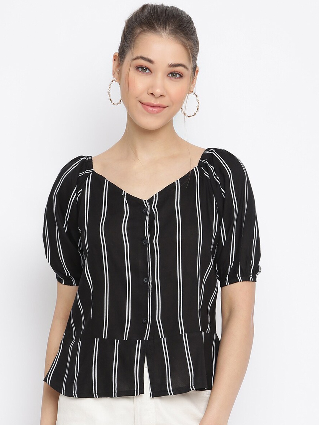 

Mayra Women Black Striped Top