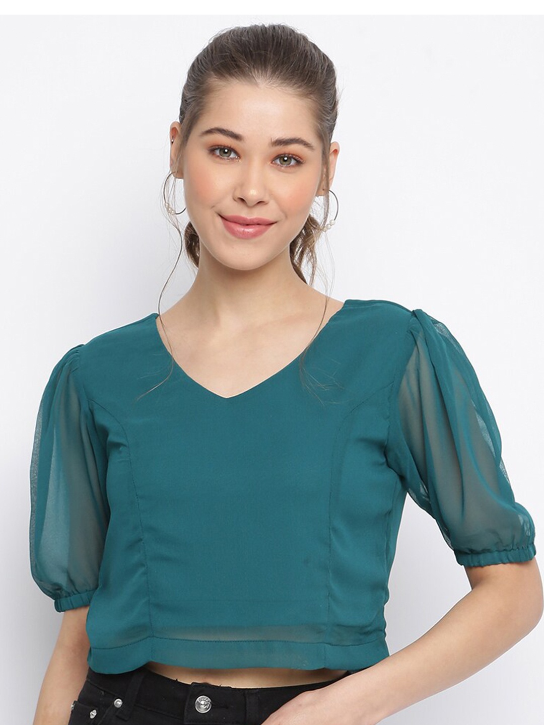 

Mayra Teal Georgette Crop Top