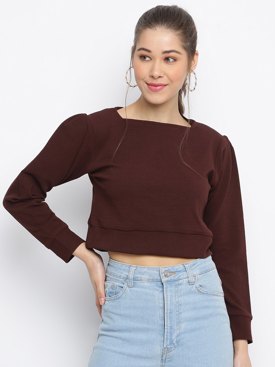 

Mayra Women Brown Solid Crop Top