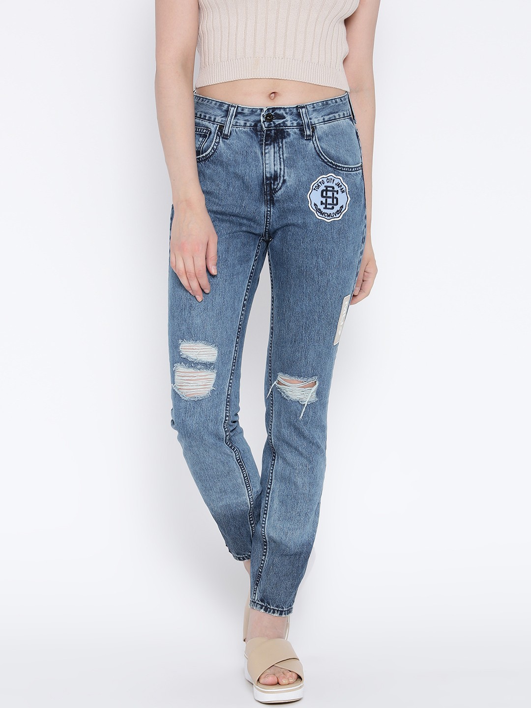 

Pepe Jeans Women Blue Mid-Rise Mildly Distressed Jeans