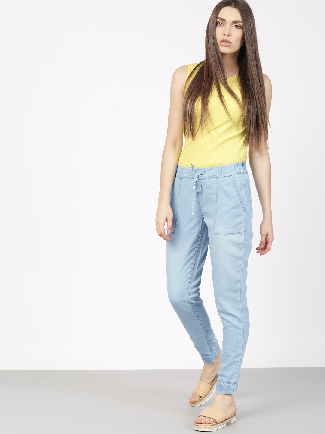 

Ether Women Blue Regular Fit Washed Denim Joggers