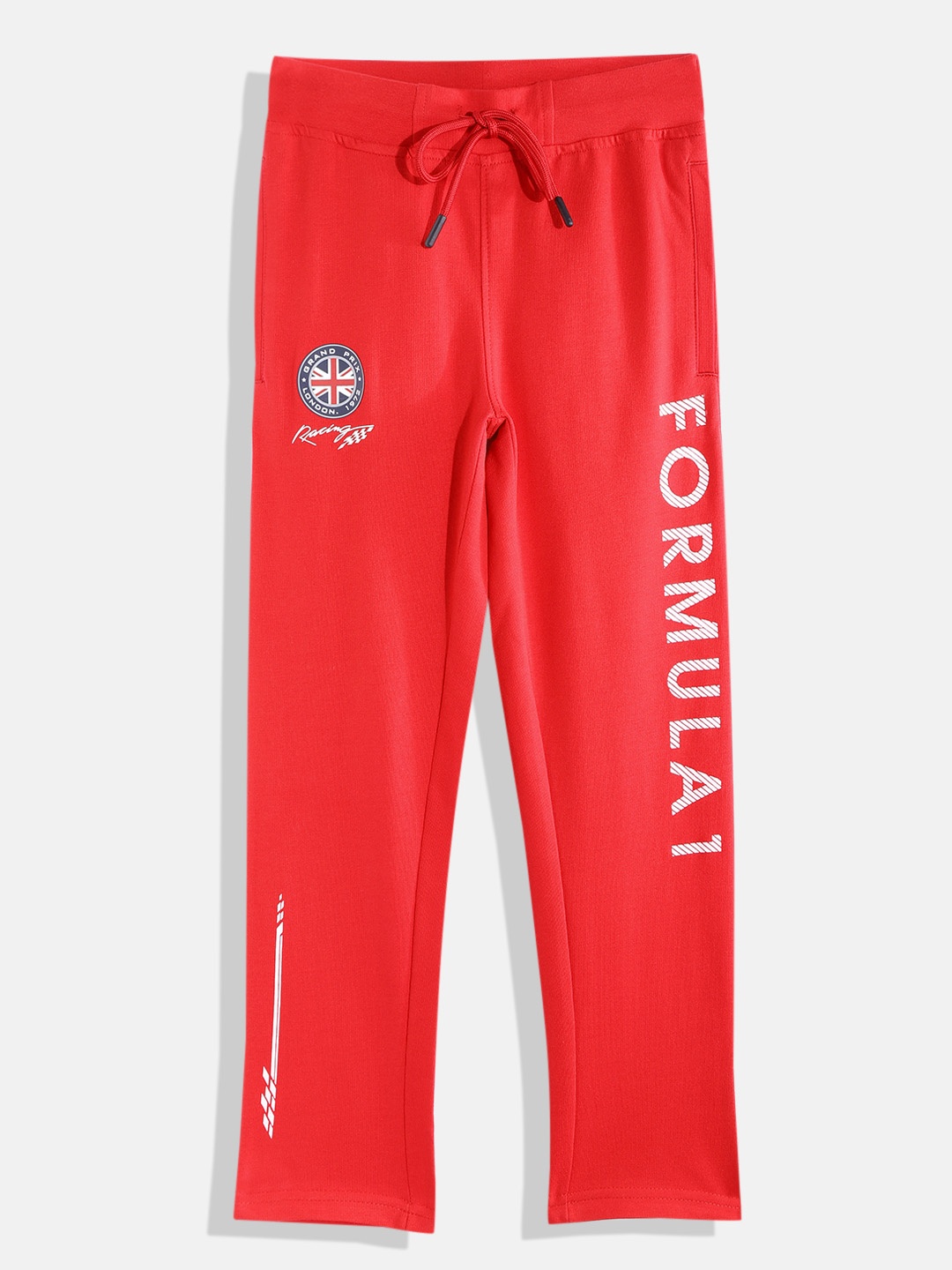 

Monte Carlo Boys Red & White Solid Track Pants with Formula 1 Placement Print
