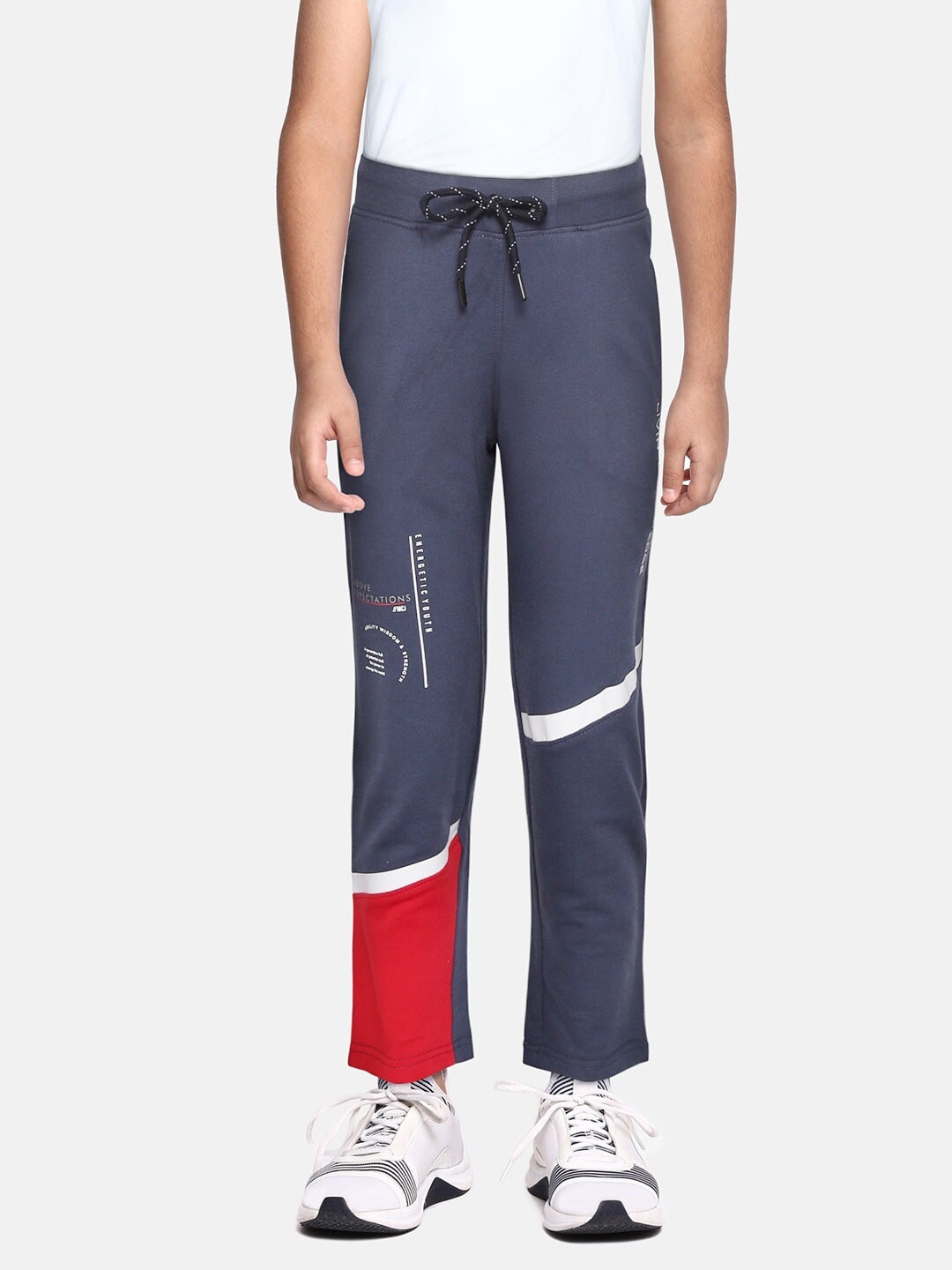 

Monte Carlo Boys Grey & Red Solid Track Pants with Striped & Colourblocked Detail