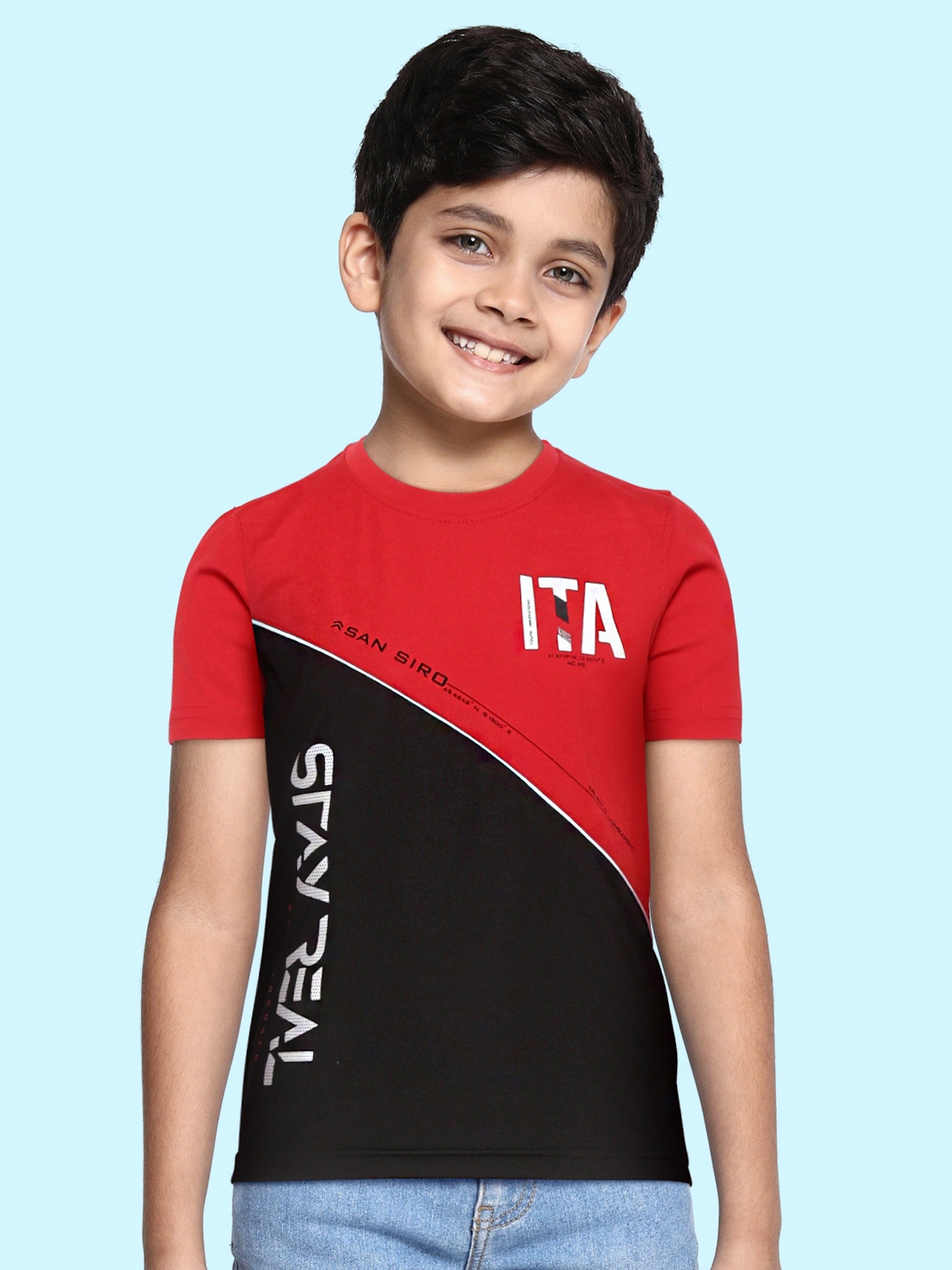 

Monte Carlo Boys Red & Black Pure Cotton Colourblocked T-shirt