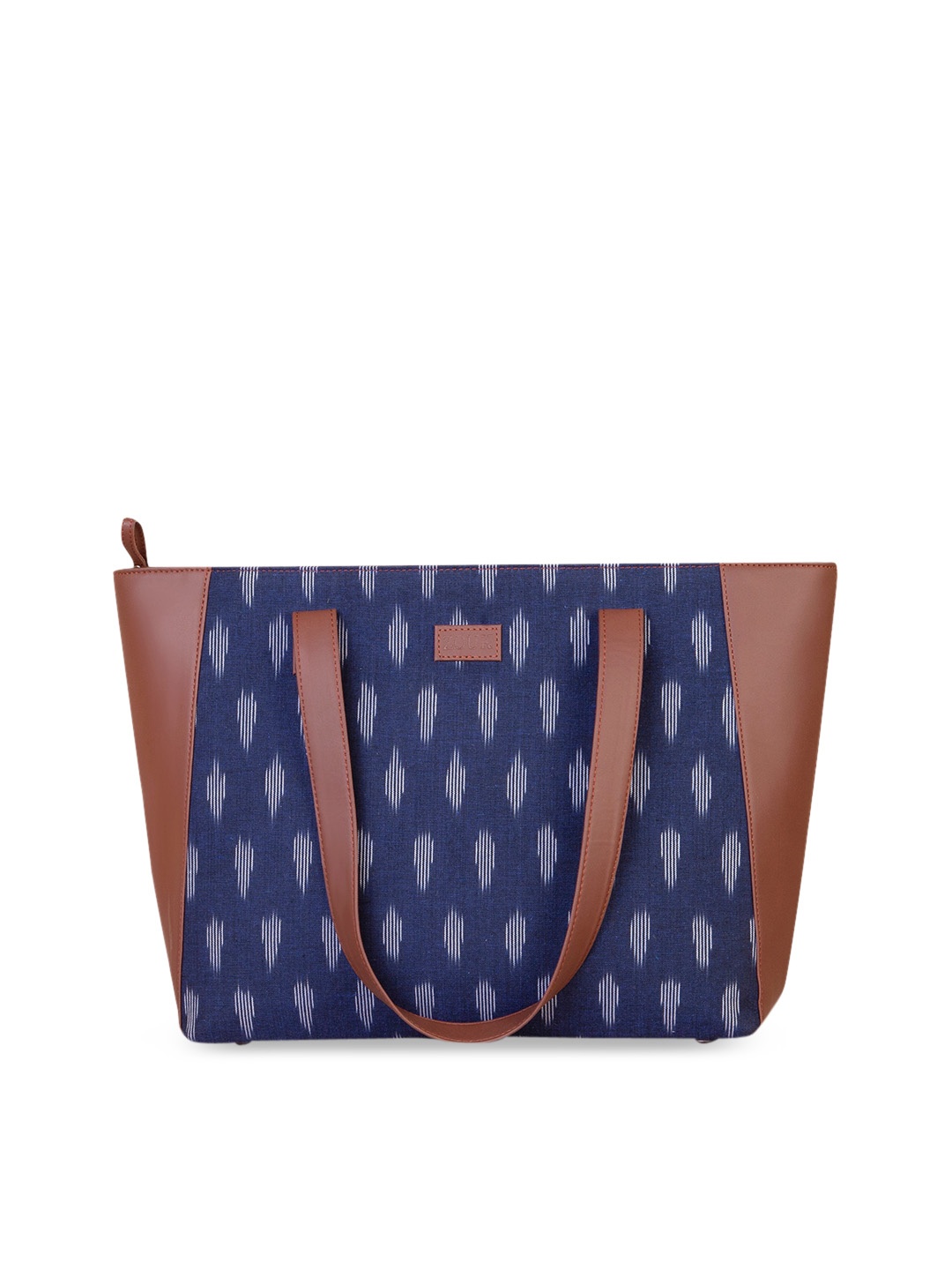 ZOUK Blue Printed Oversized Structured Shoulder Bag
