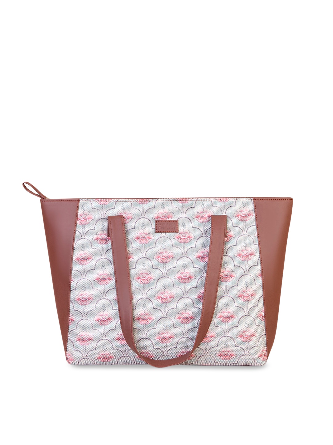 

ZOUK Blue Floral Printed Structured Tote Bag