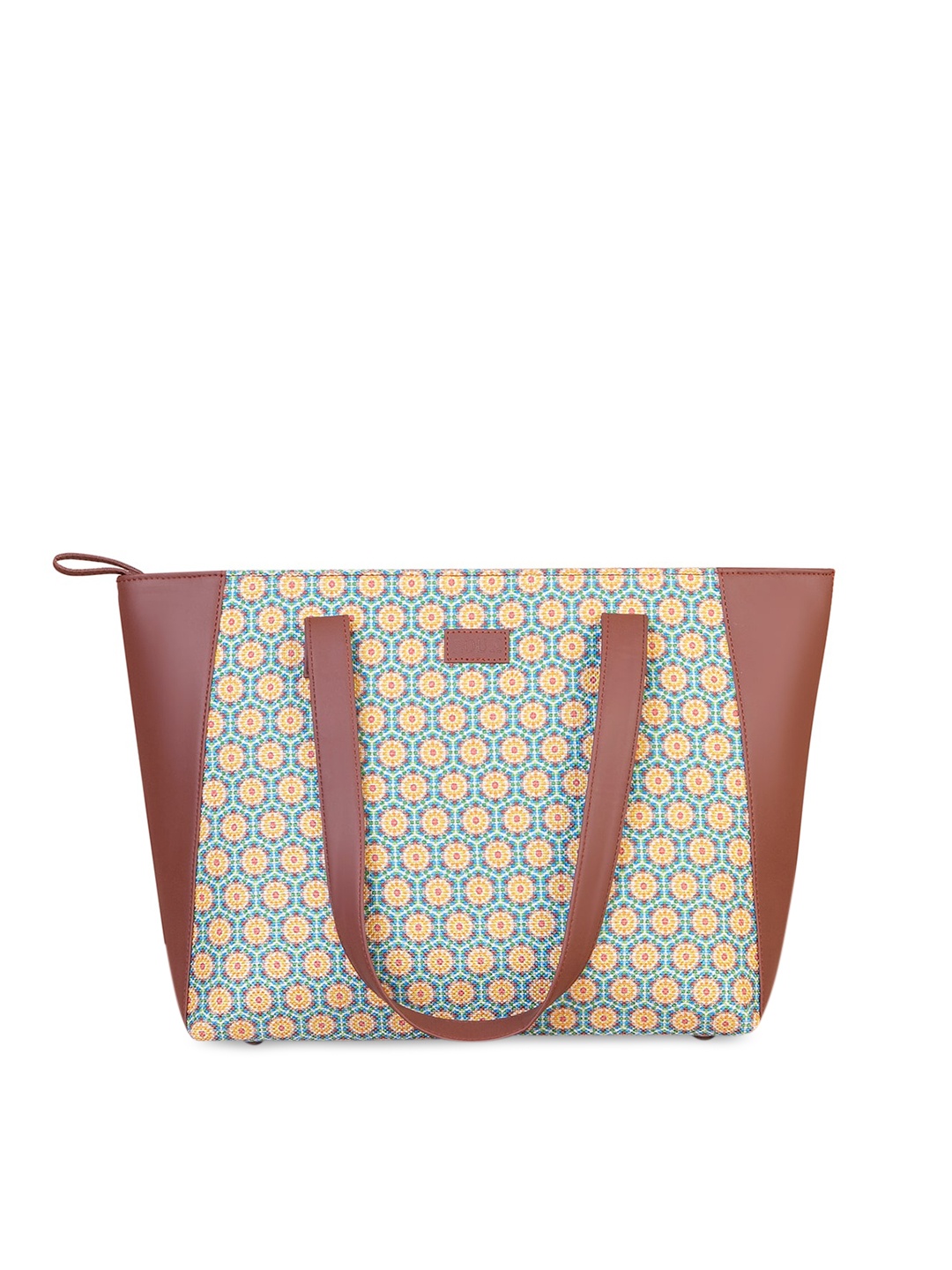 

ZOUK Blue Floral Printed Structured Leather Shoulder Bag