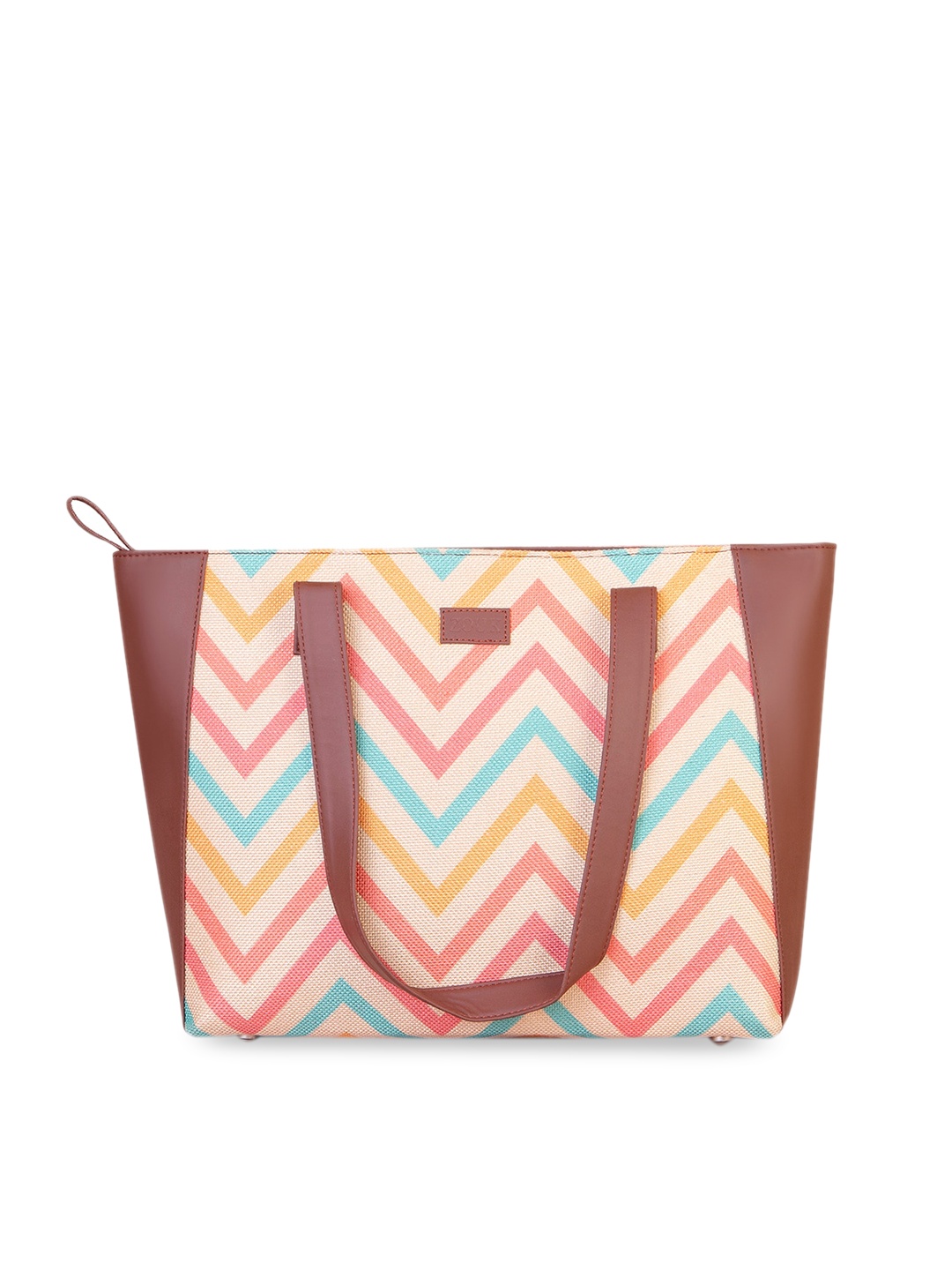 

ZOUK Pink Geometric Striped Shopper Tote Bag