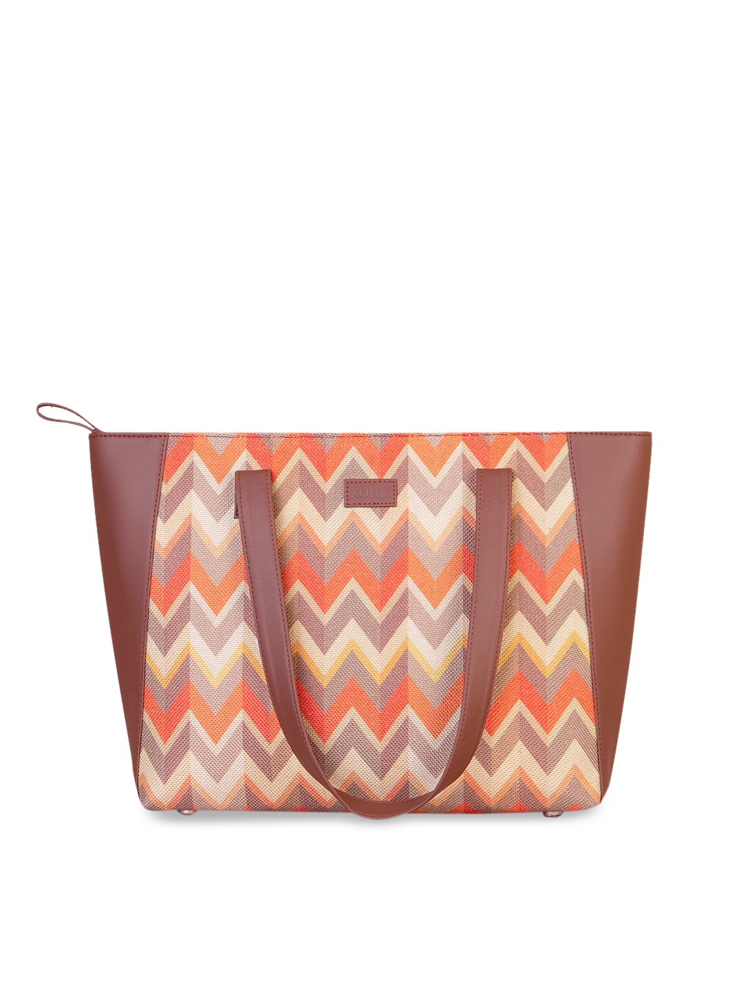 

ZOUK Women Orange Chevron Printed Shopper Tote Bag