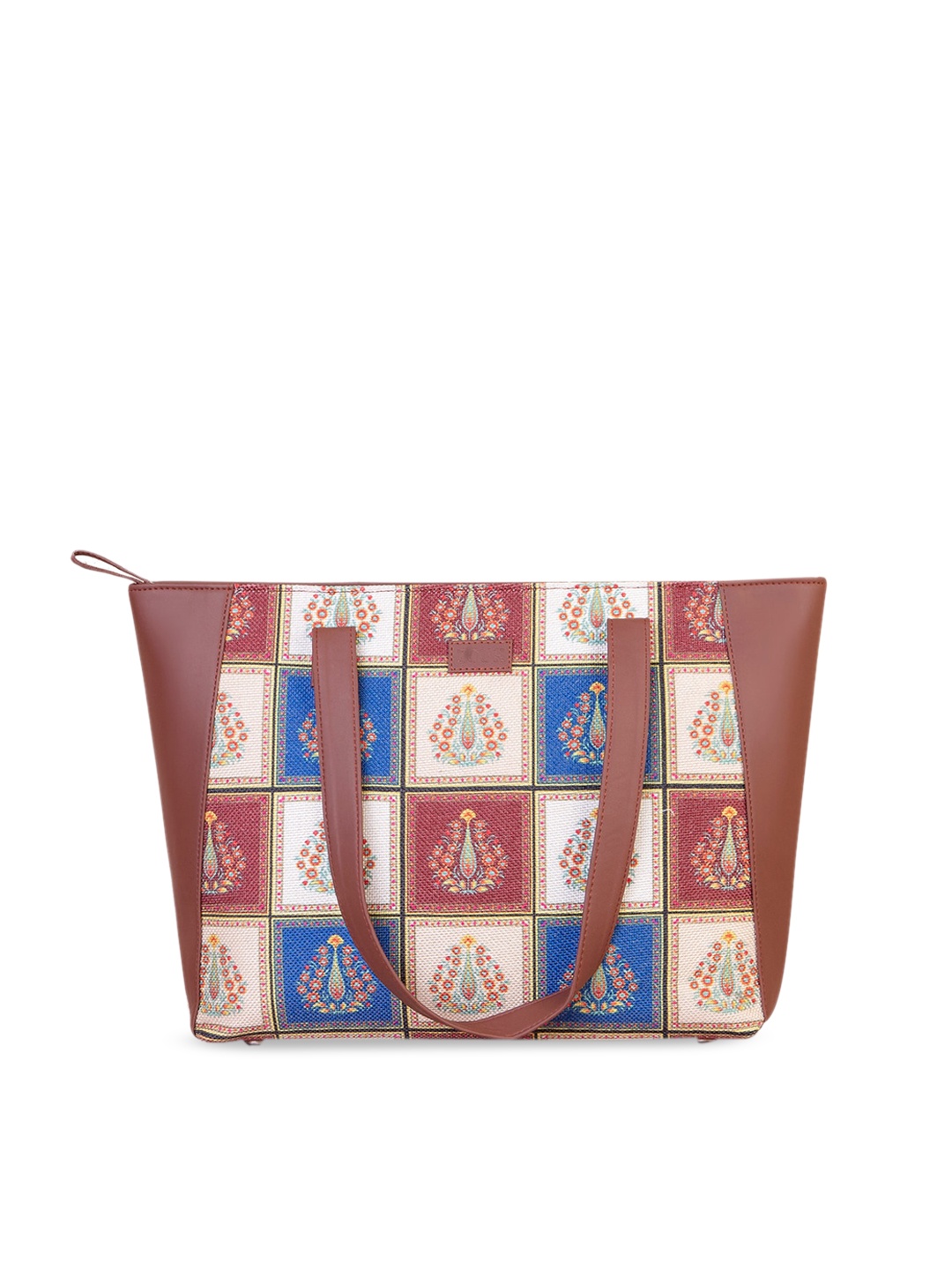

ZOUK Rose & Off White Printed Jute Shopper Shoulder Bag