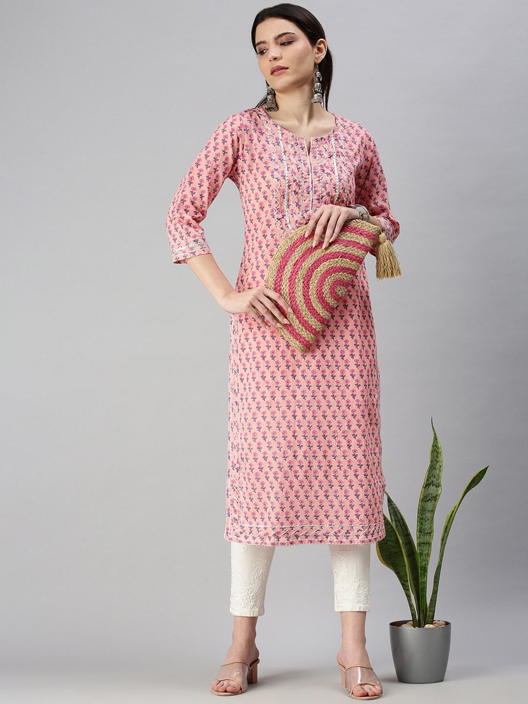 

SHOWOFF Women Pink Floral Printed Kurta