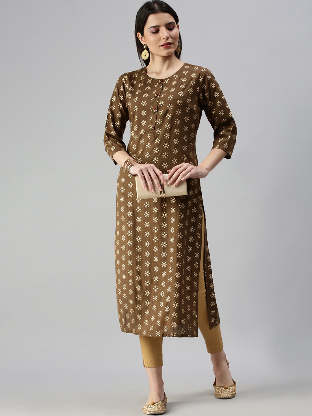 

SHOWOFF Women Olive Green Ethnic Motifs Printed Kurta