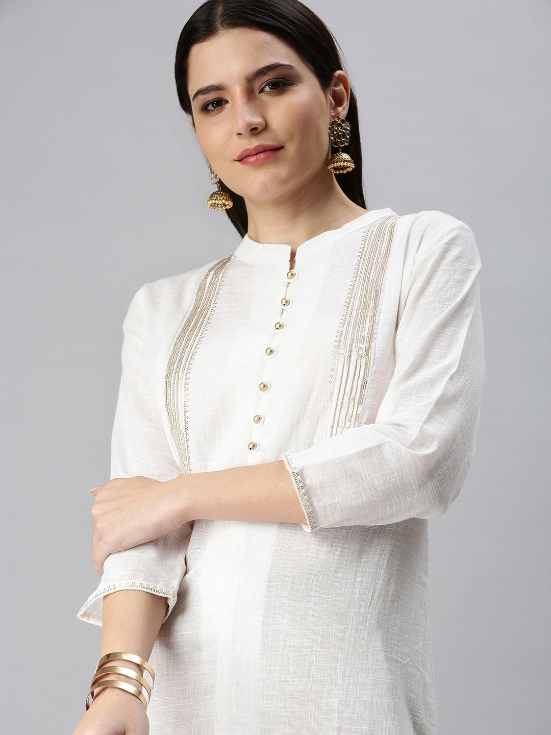 

SHOWOFF Women White Linen Kurta