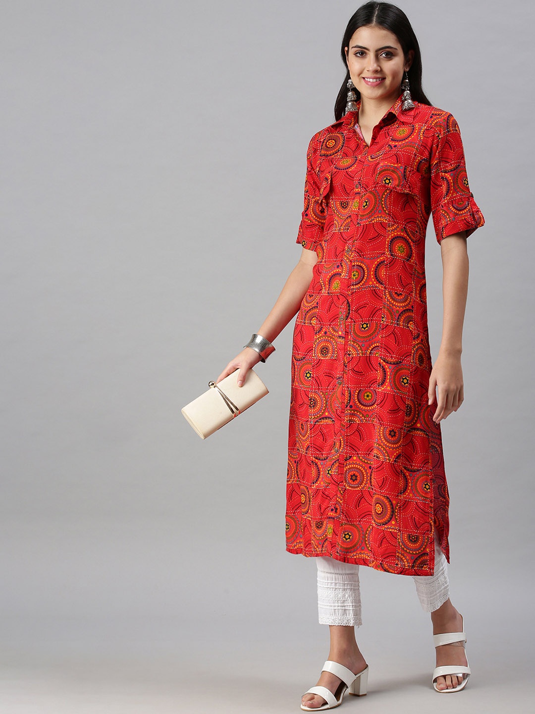 

SHOWOFF Women Red Ethnic Motifs Printed Cotton Kurta